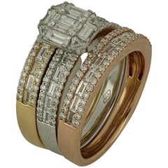 Amwaj Jewellery 18 Karat Rose, White and Yellow Gold Ring with Diamonds
