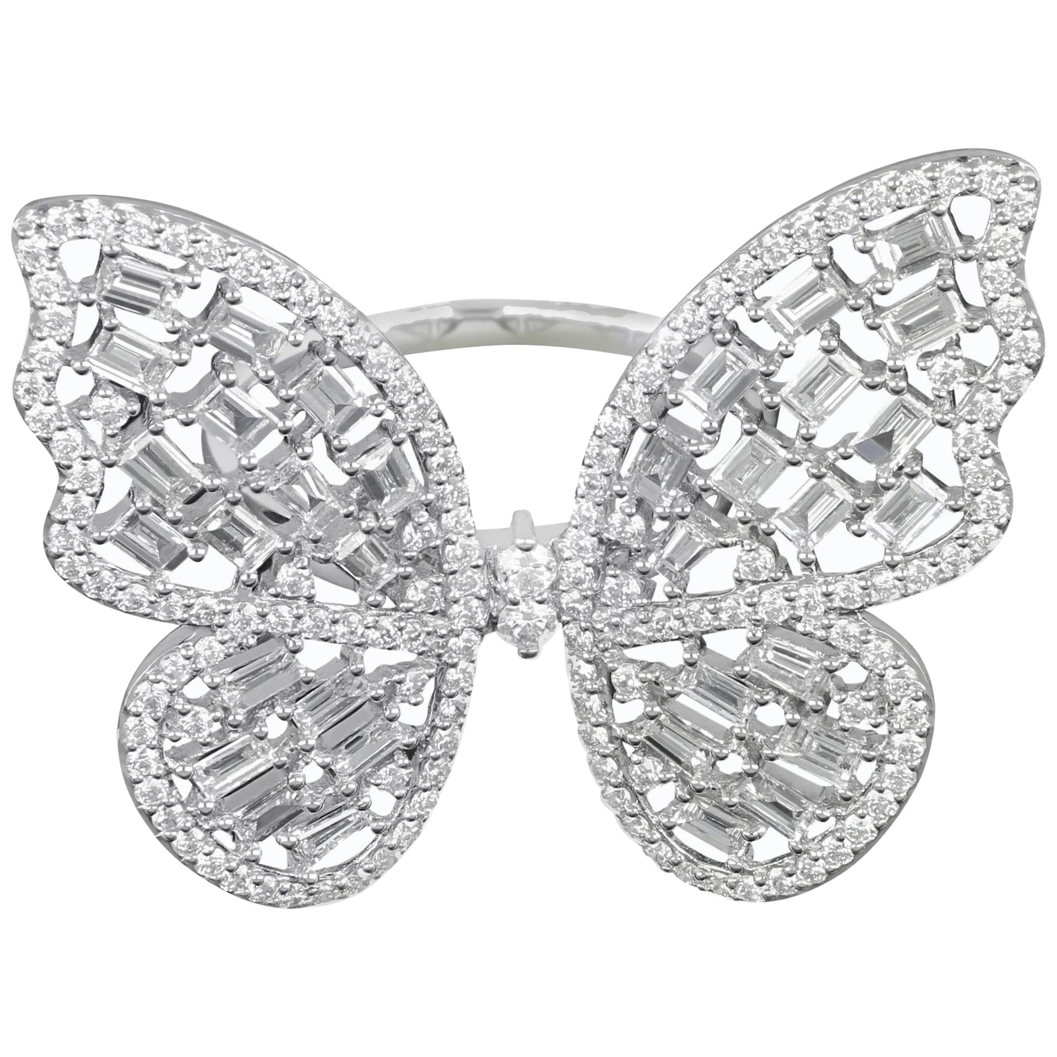 Amwaj Jewellery 18 Karat White Gold Butterfly Diamond Ring