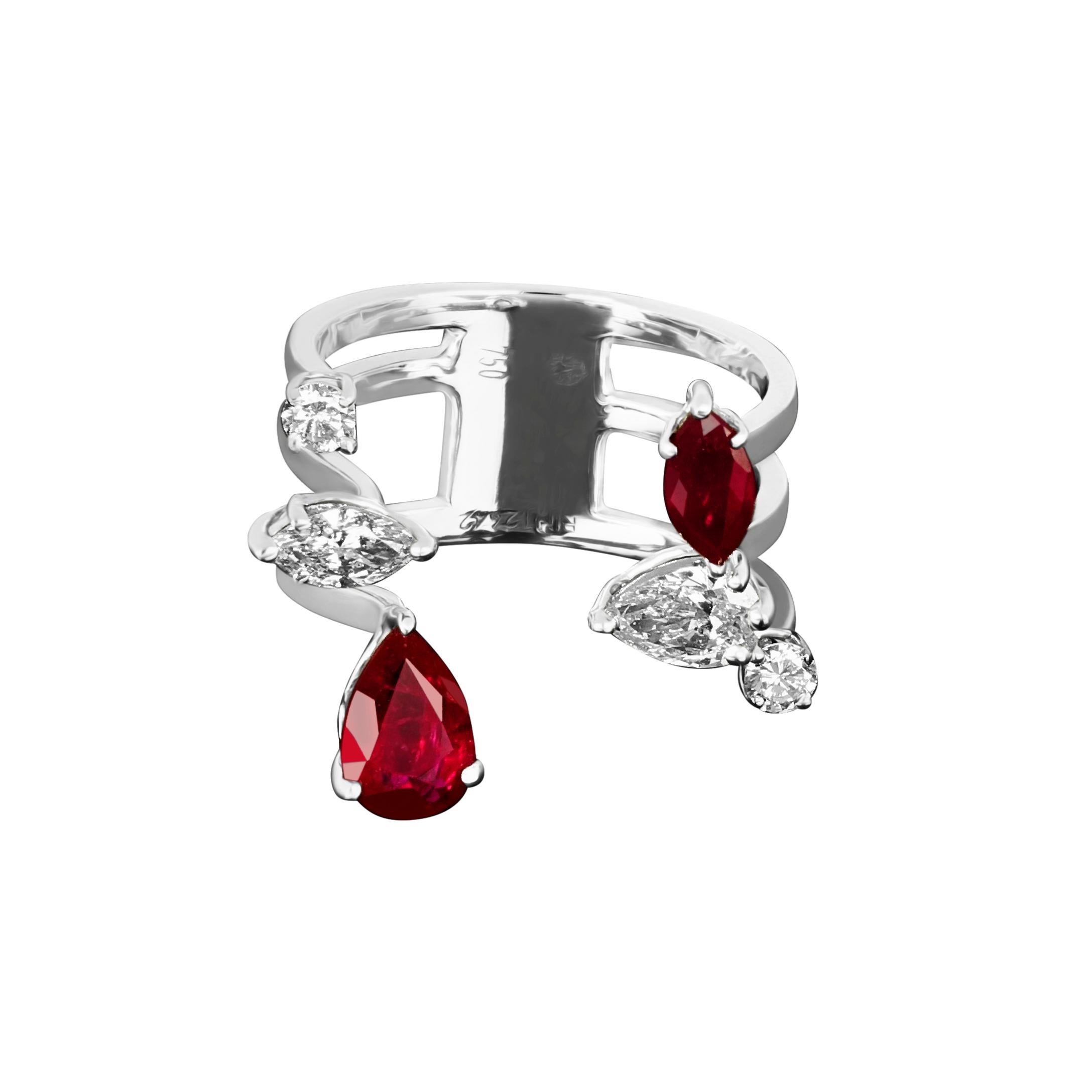 Anillo Amwaj Jewellery de oro blanco de 18 quilates con rubí y diamante talla múltiple Contemporáneo en venta