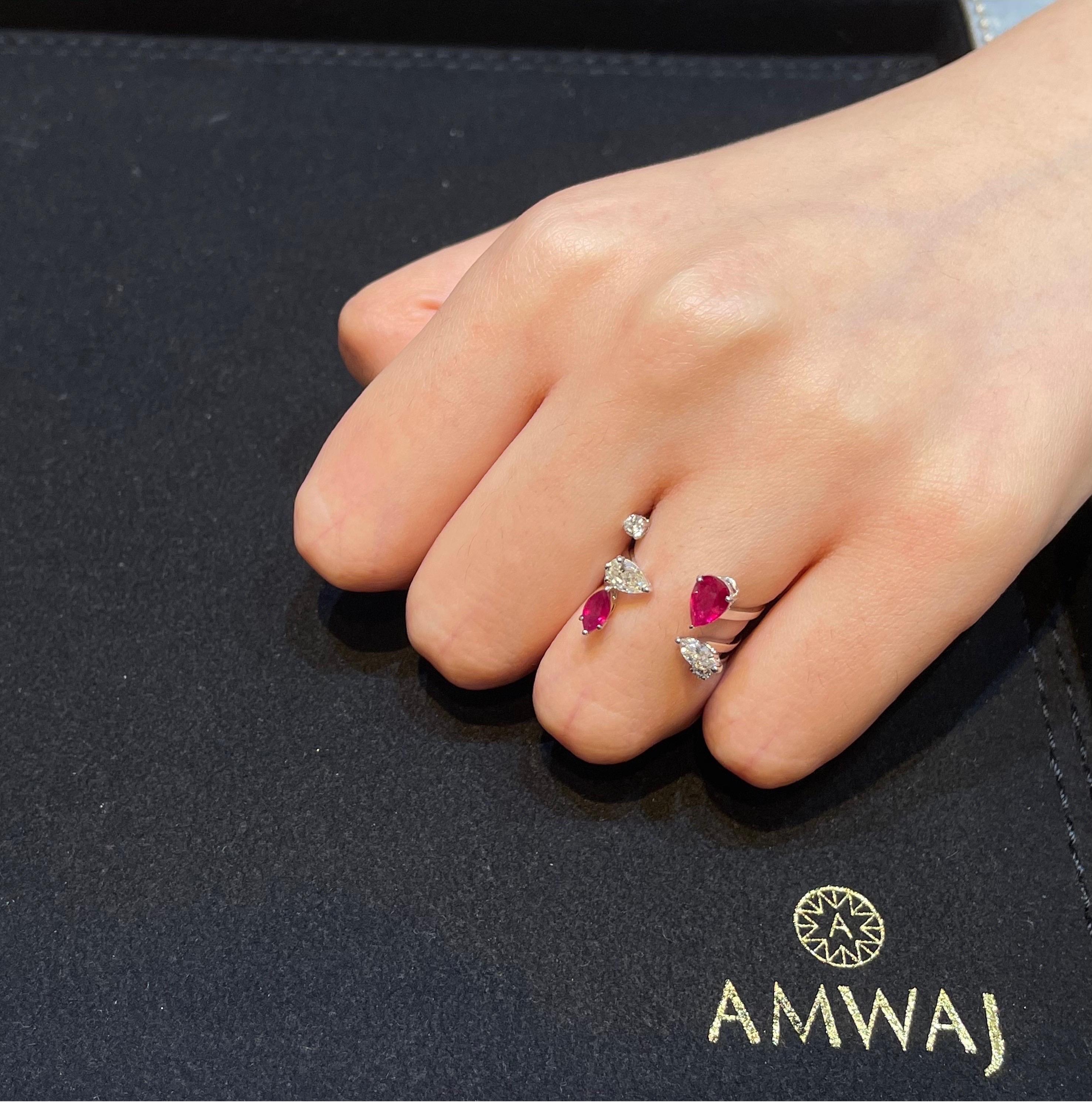 Anillo Amwaj Jewellery de oro blanco de 18 quilates con rubí y diamante talla múltiple Corte pera en venta
