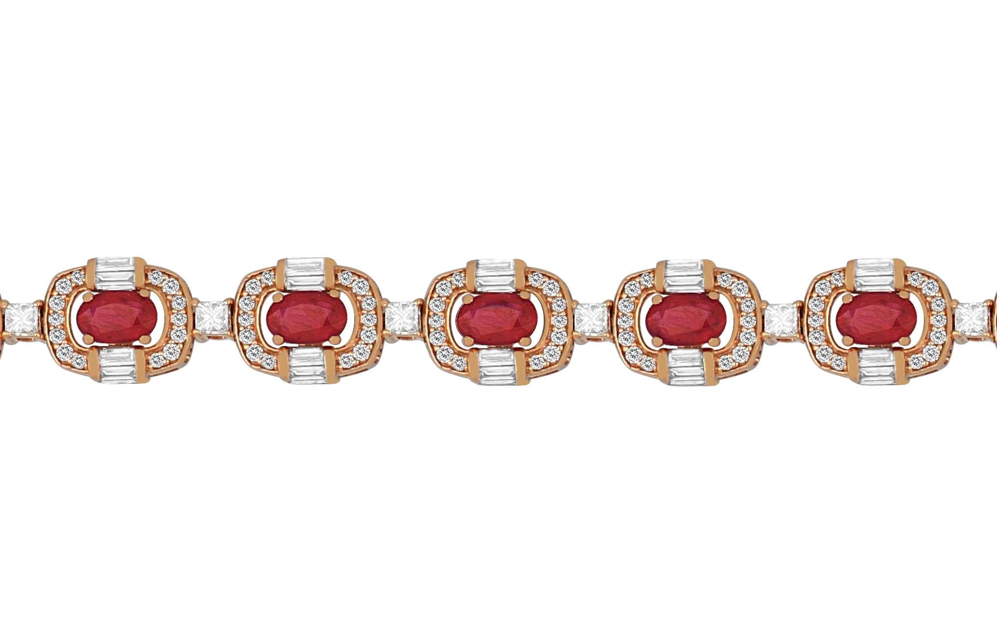 Taille princesse Amwaj Jewellery Bracelet en or rose 18 carats avec diamants ronds, baguettes et princesses en vente