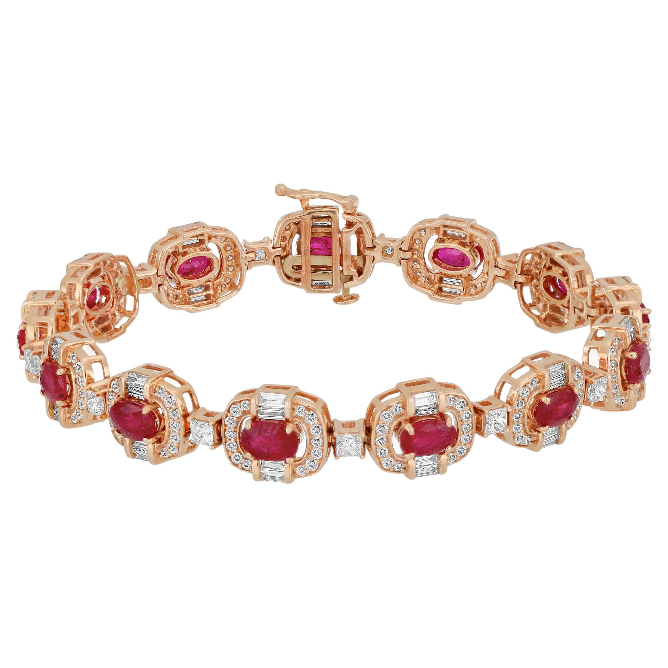 Amwaj Jewellery: 18 Karat Roségold Armband mit rundem, Baguette- und Prinzessinnen-Diamant