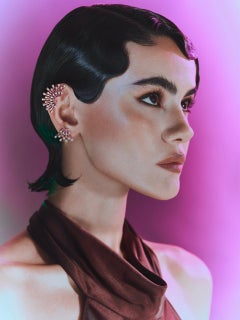 Amwaj Jewellery 18K Rose Gold Earcuff with Rhodolite &Round Cut Diamonds .