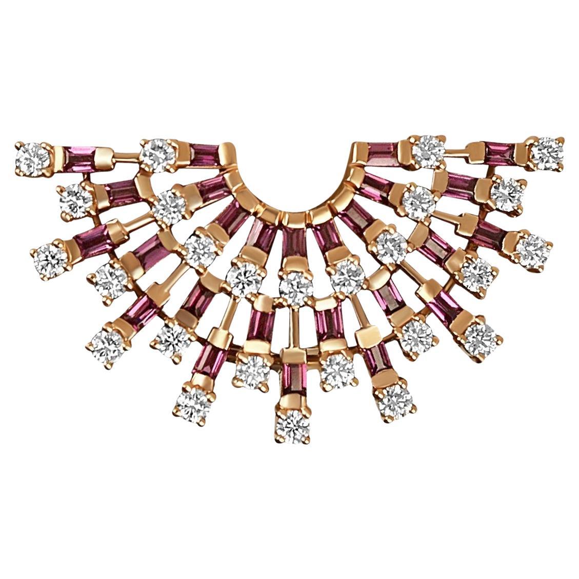 Amwaj Jewellery 18K Rose Gold Earcuff with Rhodolite &Round Cut Diamonds . For Sale