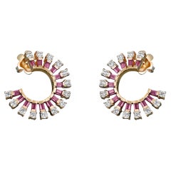 Amwaj Jewellery Créoles en or rose 18 carats avec rhodolite et diamants taille ronde