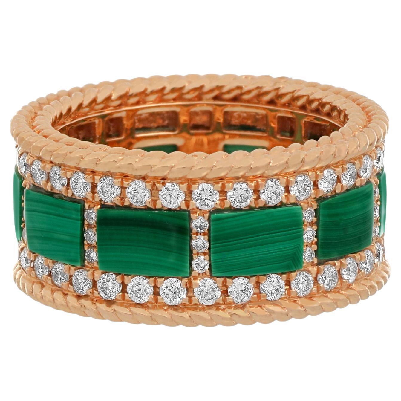 Amwaj Jewellery Bague en or rose 18 carats avec malachite et diamants brillants