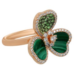 Amwaj Jewellery 18K Rose Gold Ring with Peridot, Malachite and Brilliant Diamond