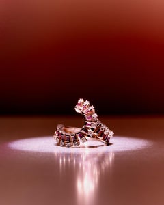 Amwaj Jewellery 18K Rose Gold Ring with Rhodolite and Round Cut Diamonds .