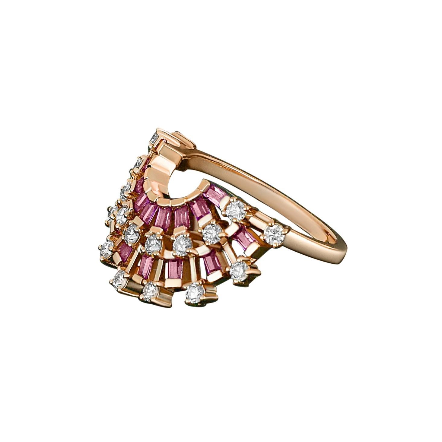 Anillo de oro rosa de 18 quilates con rodolita de Amwaj Jewellery  y Diamantes de talla redonda . Corte redondo en venta