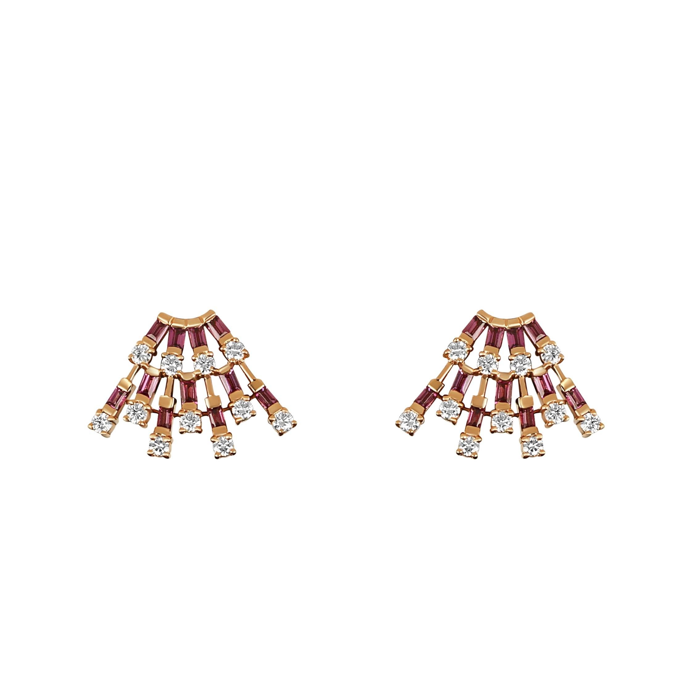 Amwaj Jewellery 18K Rose Gold Stud Earrings with Rhodolite &Round Cut Diamonds .