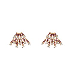 Amwaj Jewellery Clous d'oreilles en or rose 18 carats avec rhodolite et diamants taille ronde.