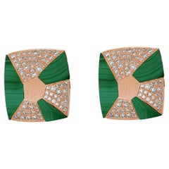 Amwaj Jewellery 18K Rose Gold with Malachite and Brilliant Diamond Earrings