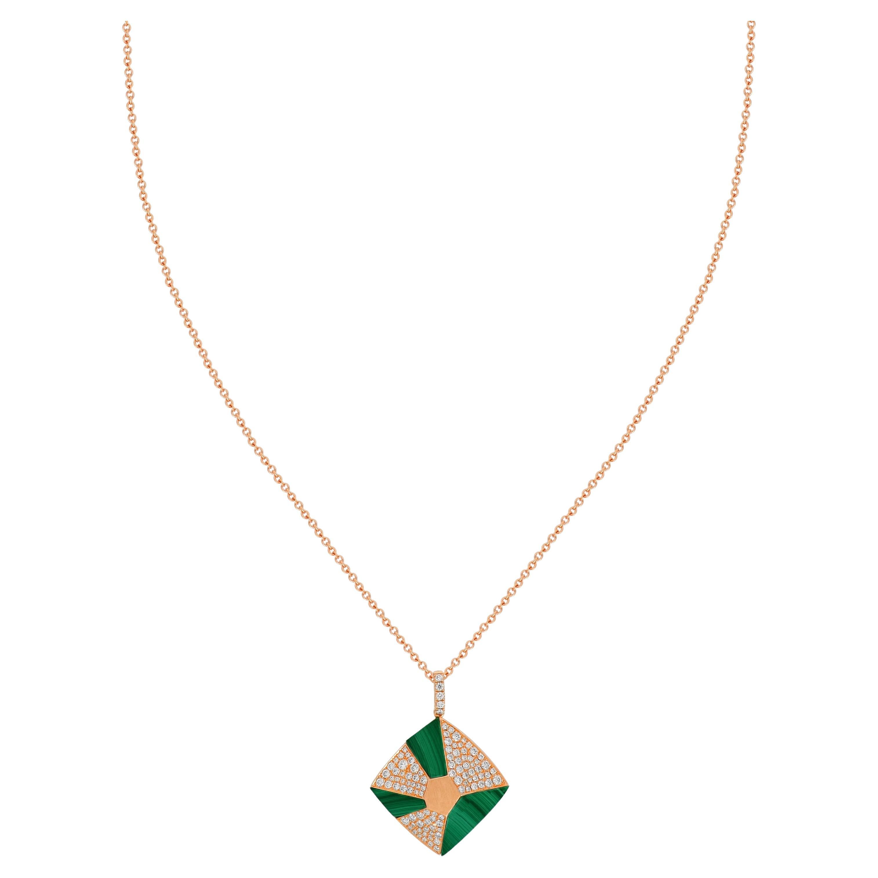 Amwaj Jewellery 18K Rose Gold with Malachite and Brilliant Diamond Necklace For Sale