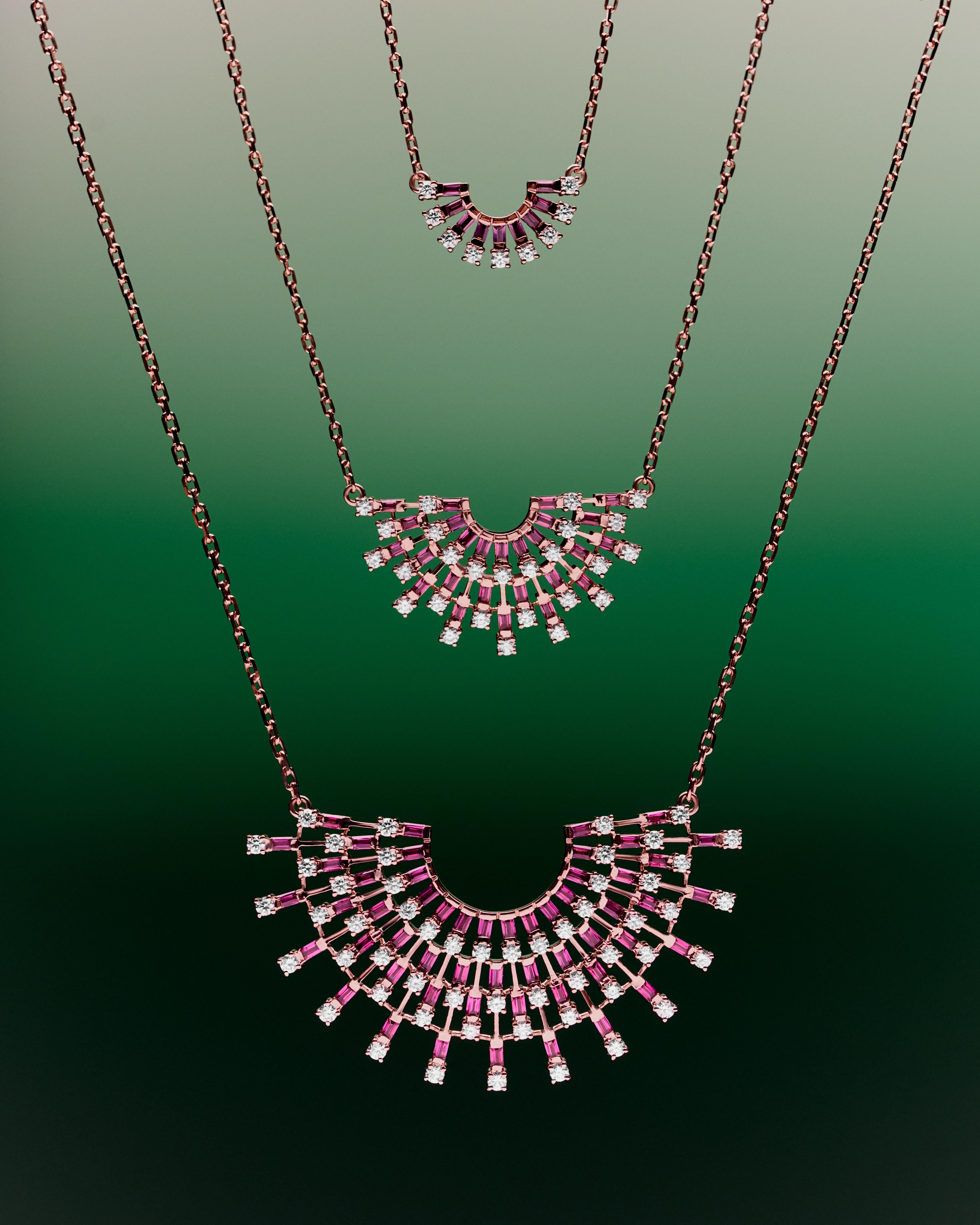 Amwaj Jewellery 18k Rose Gold mit Rhodolithen und Diamanten im Rundschliff (Art déco) im Angebot