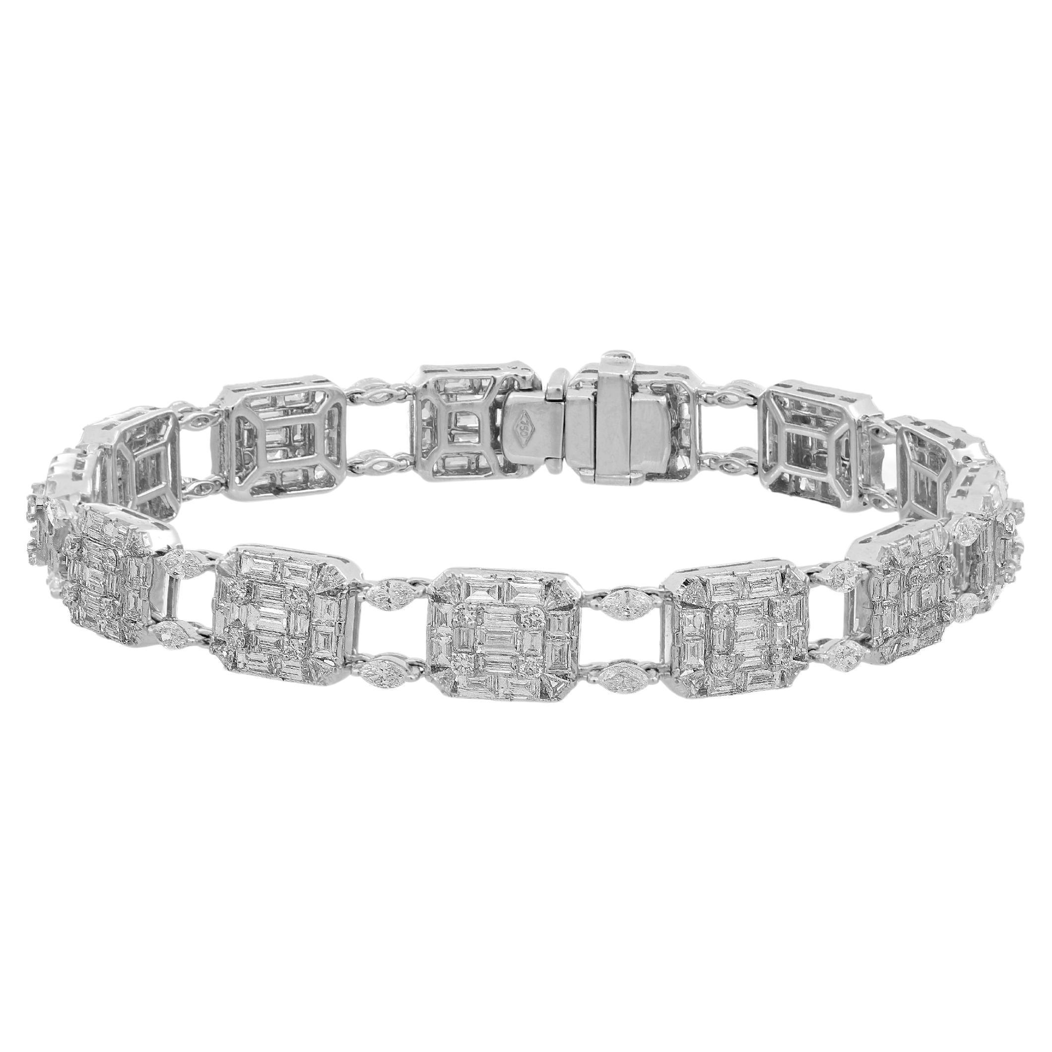 Amwaj Jewellery 18K White Gold Baguette and Round Marquise Diamond Bracelet  For Sale