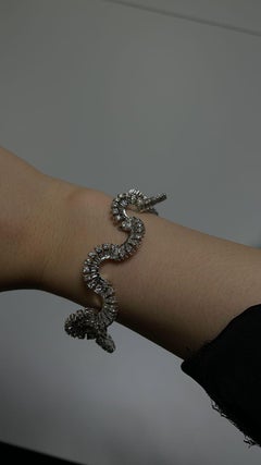 Amwaj Jewellery 18k White Gold Bangle with Baguette and Round Cut Diamonds