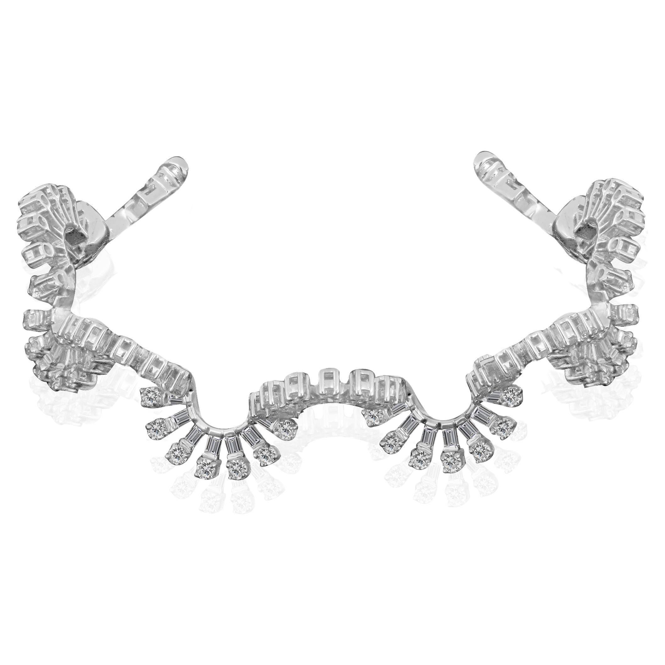 Amwaj Jewellery Bracelet jonc en or blanc 18 carats avec diamants taille baguette et ronde