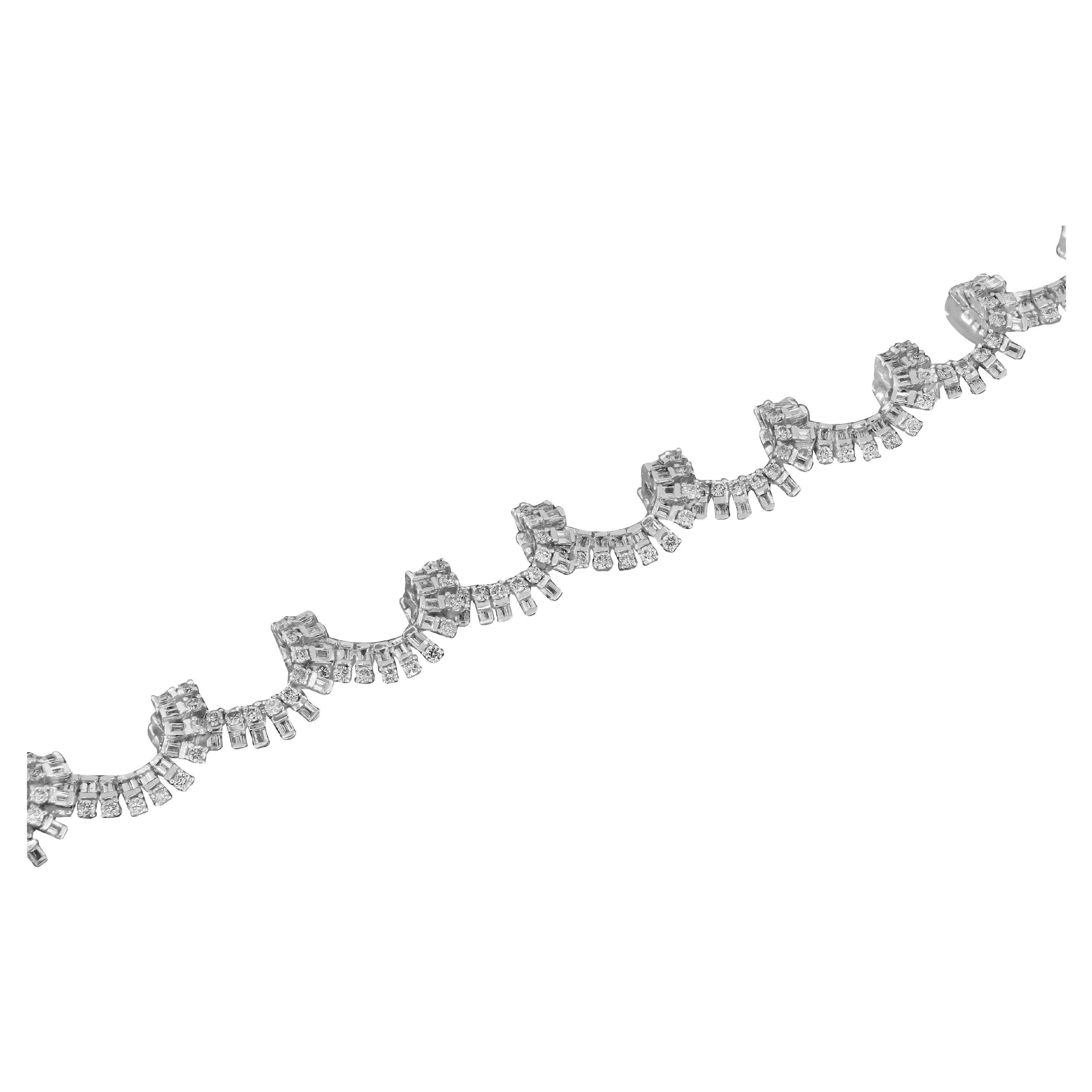 Amwaj Jewellery 18k White Gold Bracelet with Baguette and Round Cut Diamonds For Sale