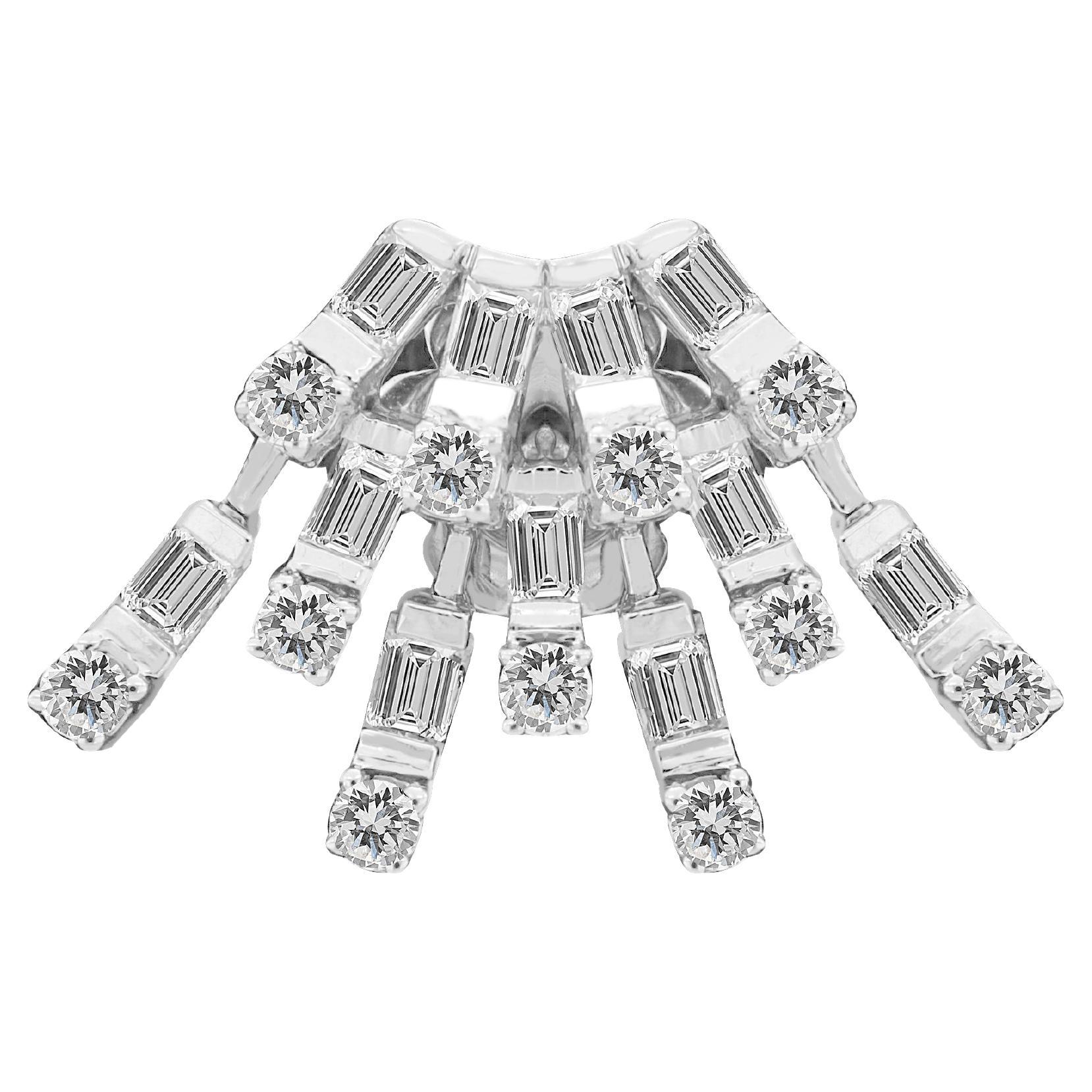 Amwaj Jewellery 18k White Gold Earring with Baguette and Round Cut Diamonds For Sale