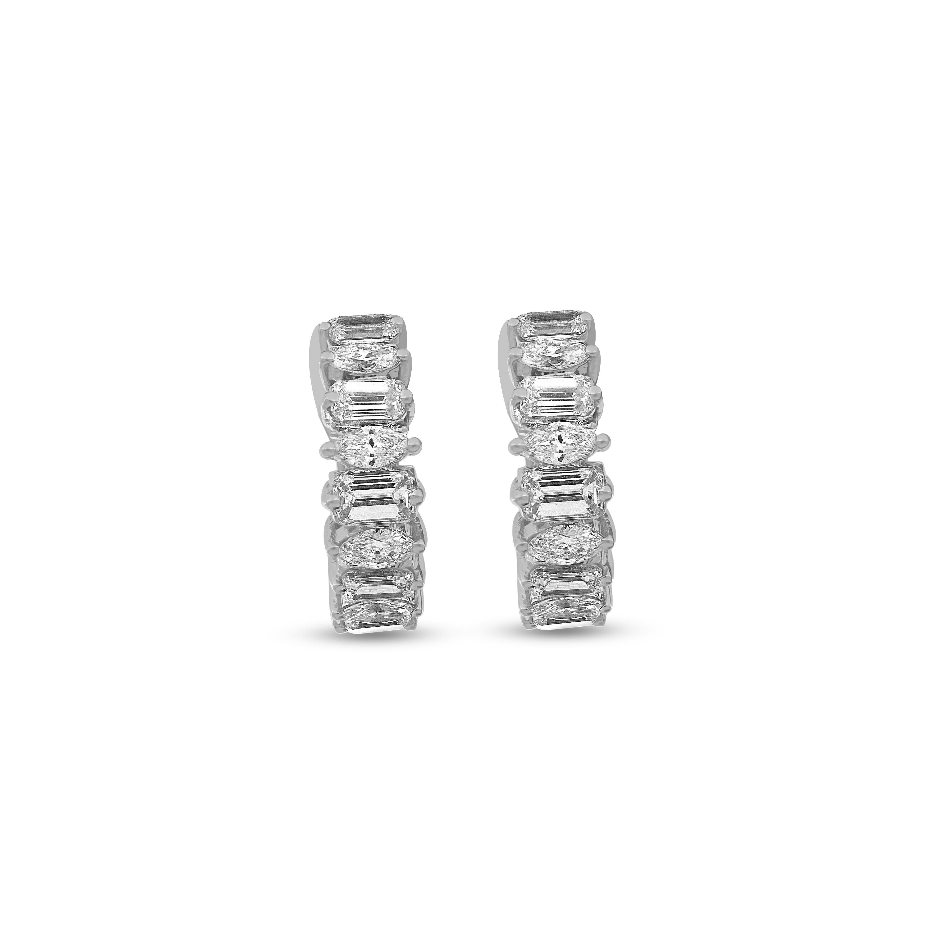 Art Deco Amwaj Jewellery 18k White Gold Marquise and Emerald Cut Diamond Earrings For Sale