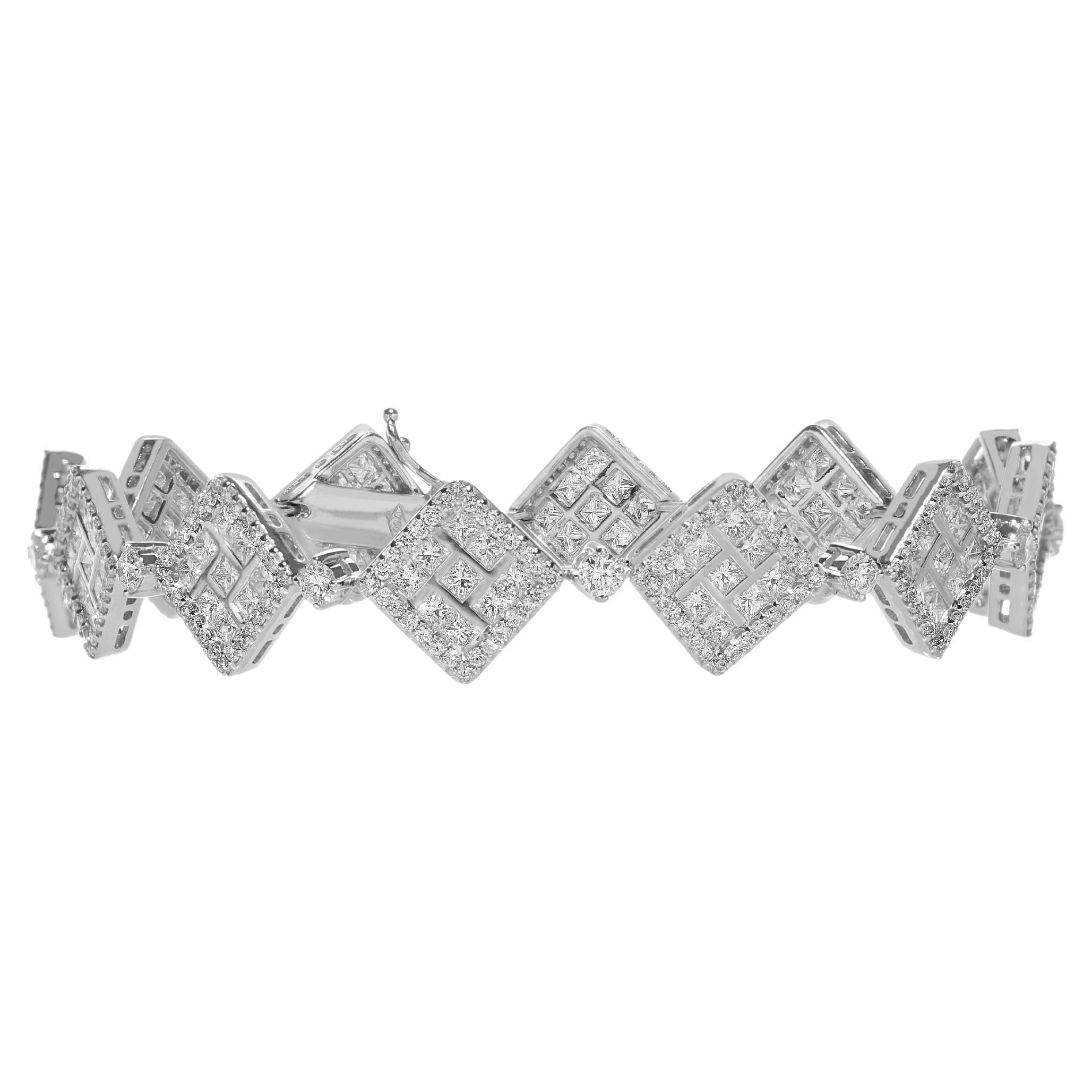 Amwaj Jewellery 18K White Gold Round and Princess Cut Diamond Bracelet