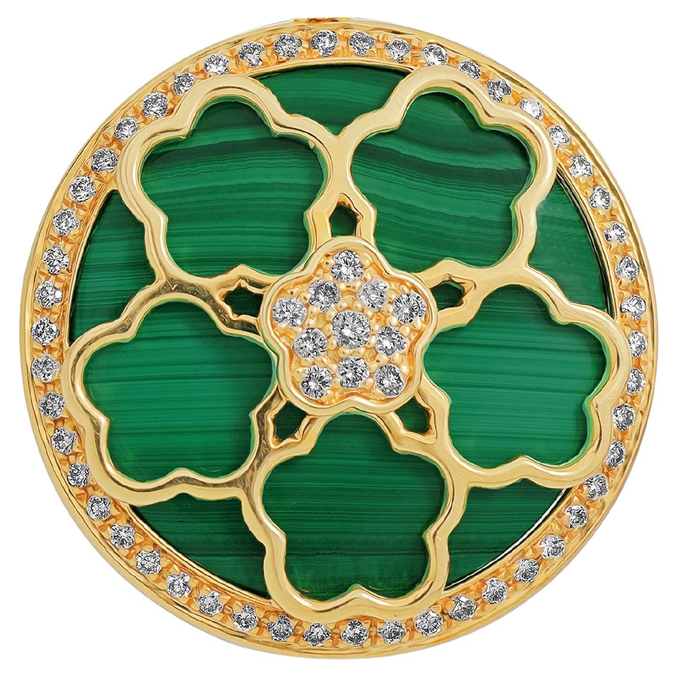 Amwaj Jewellery Boucles d'oreilles en or jaune 18 carats avec malachite et diamants brillants