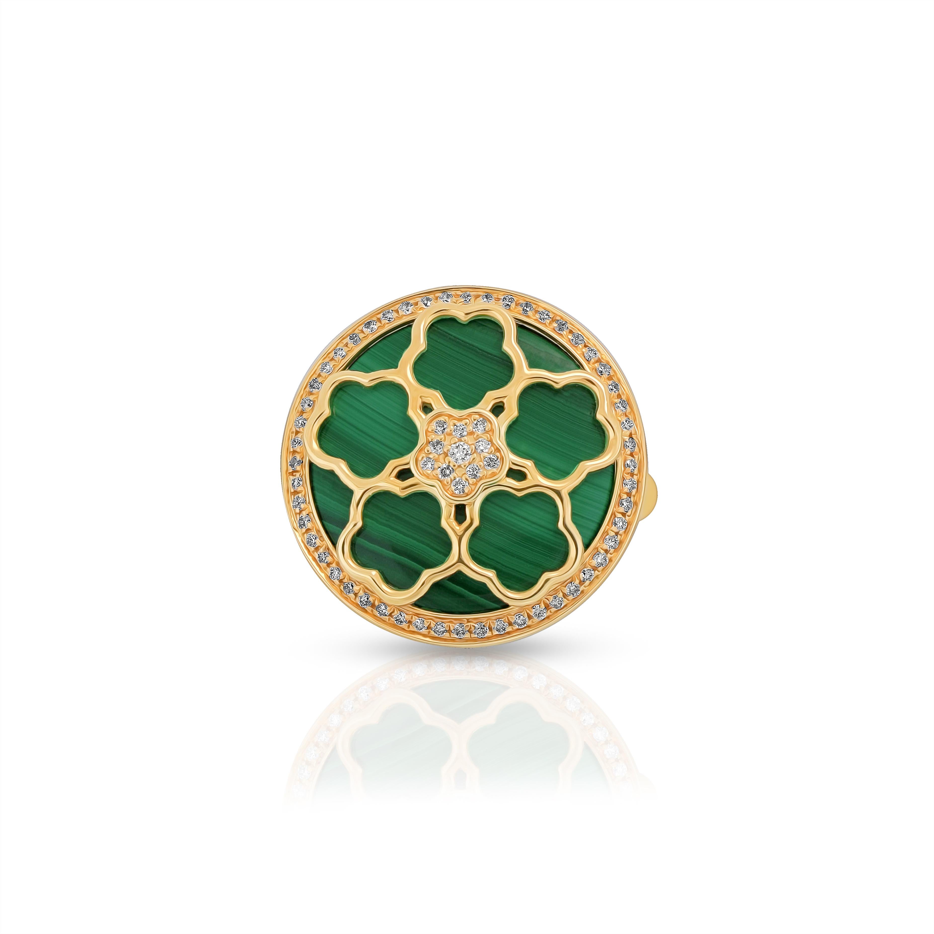 En vente :  Amwaj Jewellery Bague en or jaune 18 carats avec malachite et diamants brillants 3