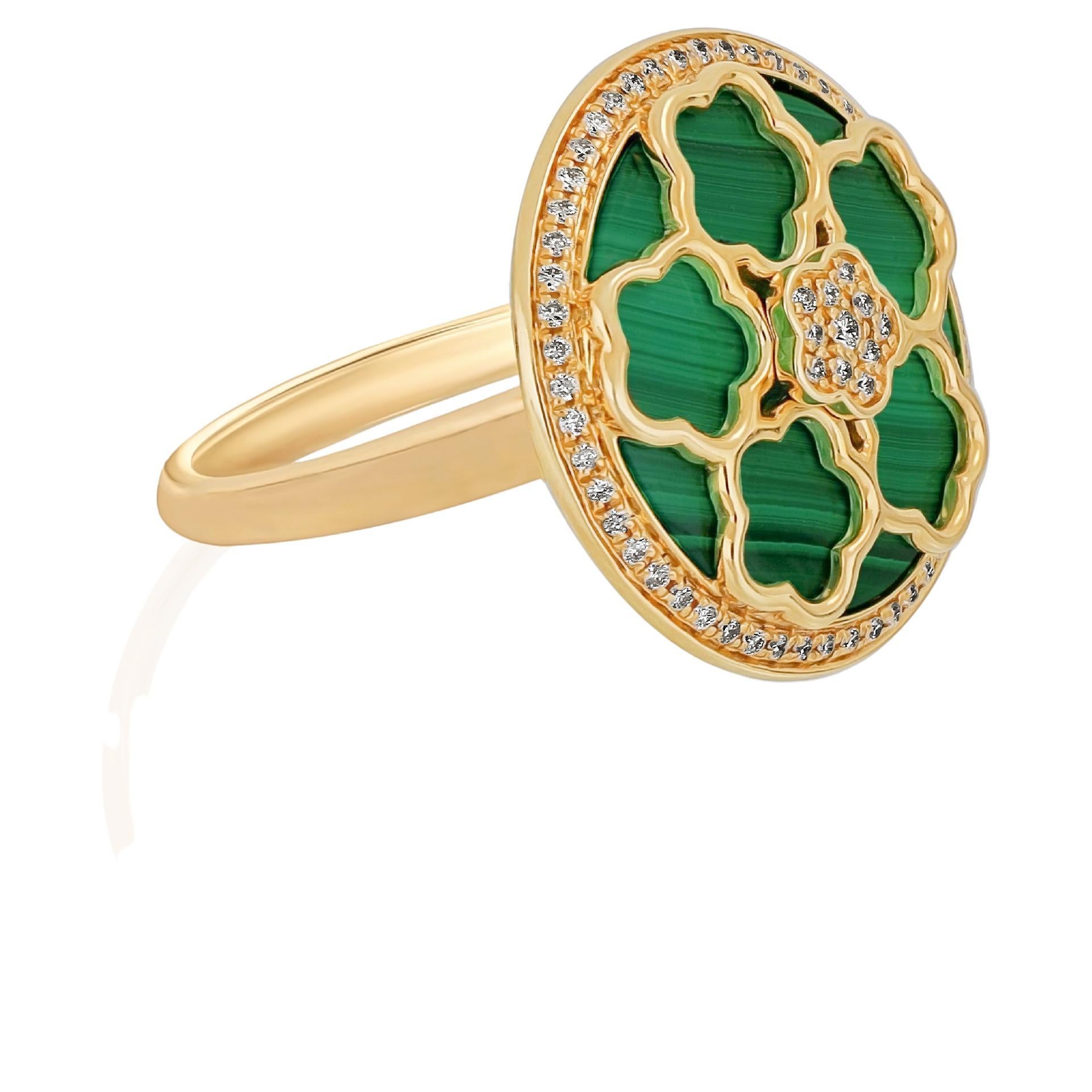 Amwaj Jewellery Bague en or jaune 18 carats avec malachite et diamants brillants