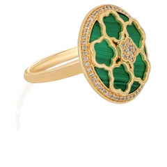 Amwaj Jewellery 18K Yellow Gold with Malachite and Brilliant Diamond Ring