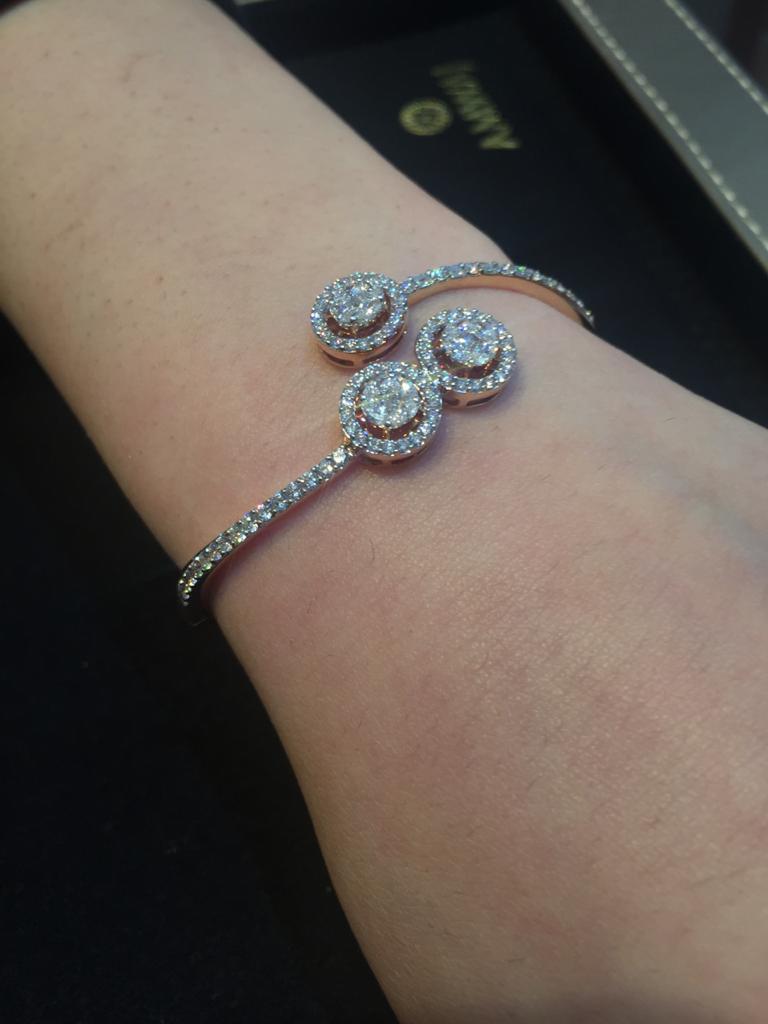 Art Deco Amwaj Jewellery Round Cut Diamond Rose Gold Bangle For Sale