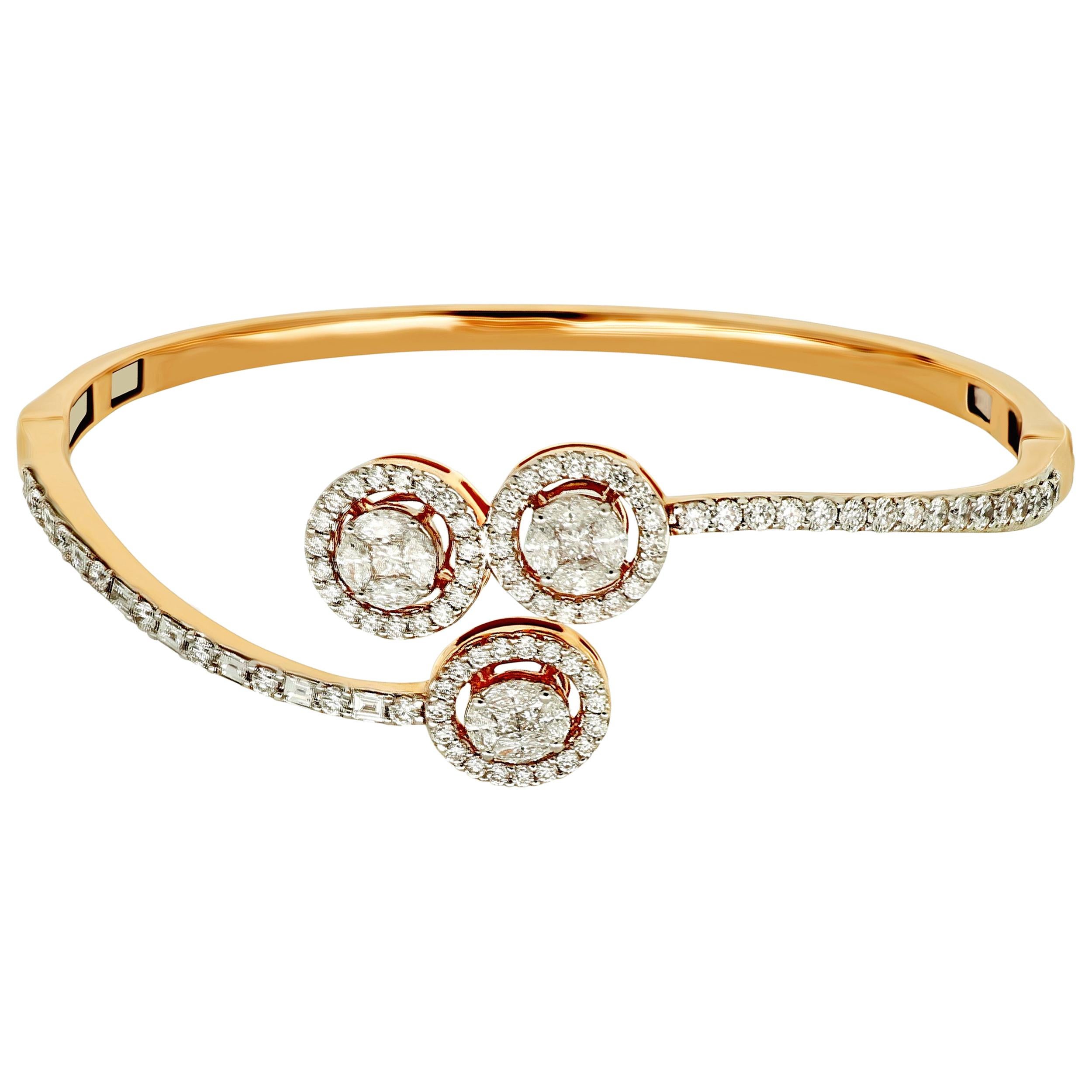 Amwaj Jewellery Round Cut Diamond Rose Gold Bangle For Sale