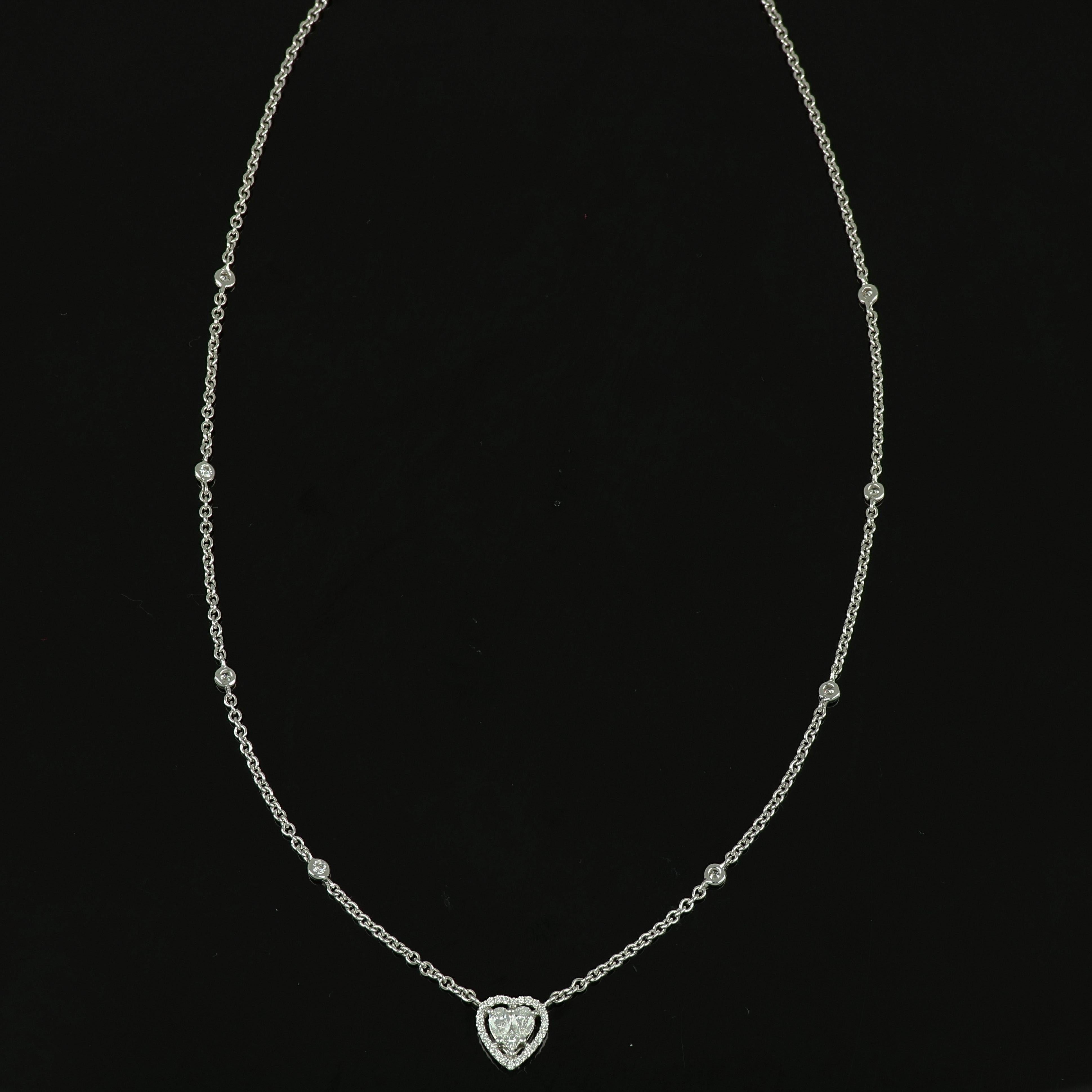 Romantic Amwaj Jewellery White Gold Heart Shape Pendant with Multi-Cut Diamonds For Sale