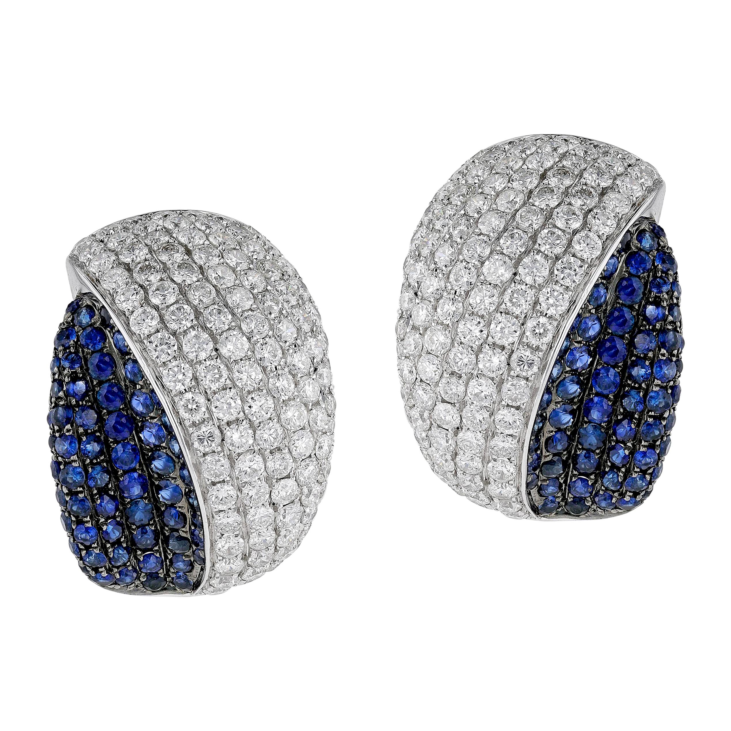 Amwaj Jewelry Blue Sapphire Earrings in 18 Karat Gold For Sale