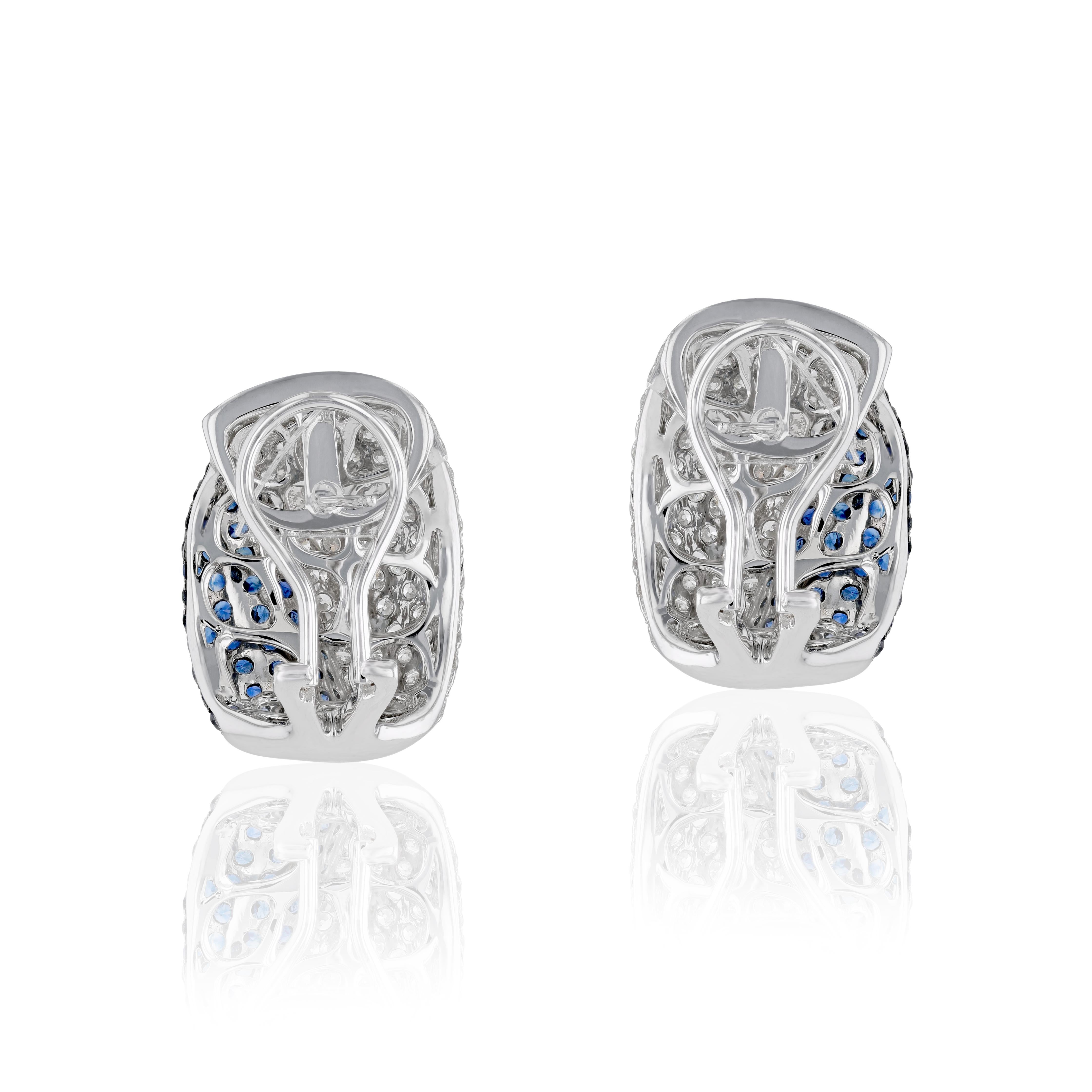 Round Cut Amwaj Jewelry Blue Sapphire Earrings in 18 Karat Gold For Sale