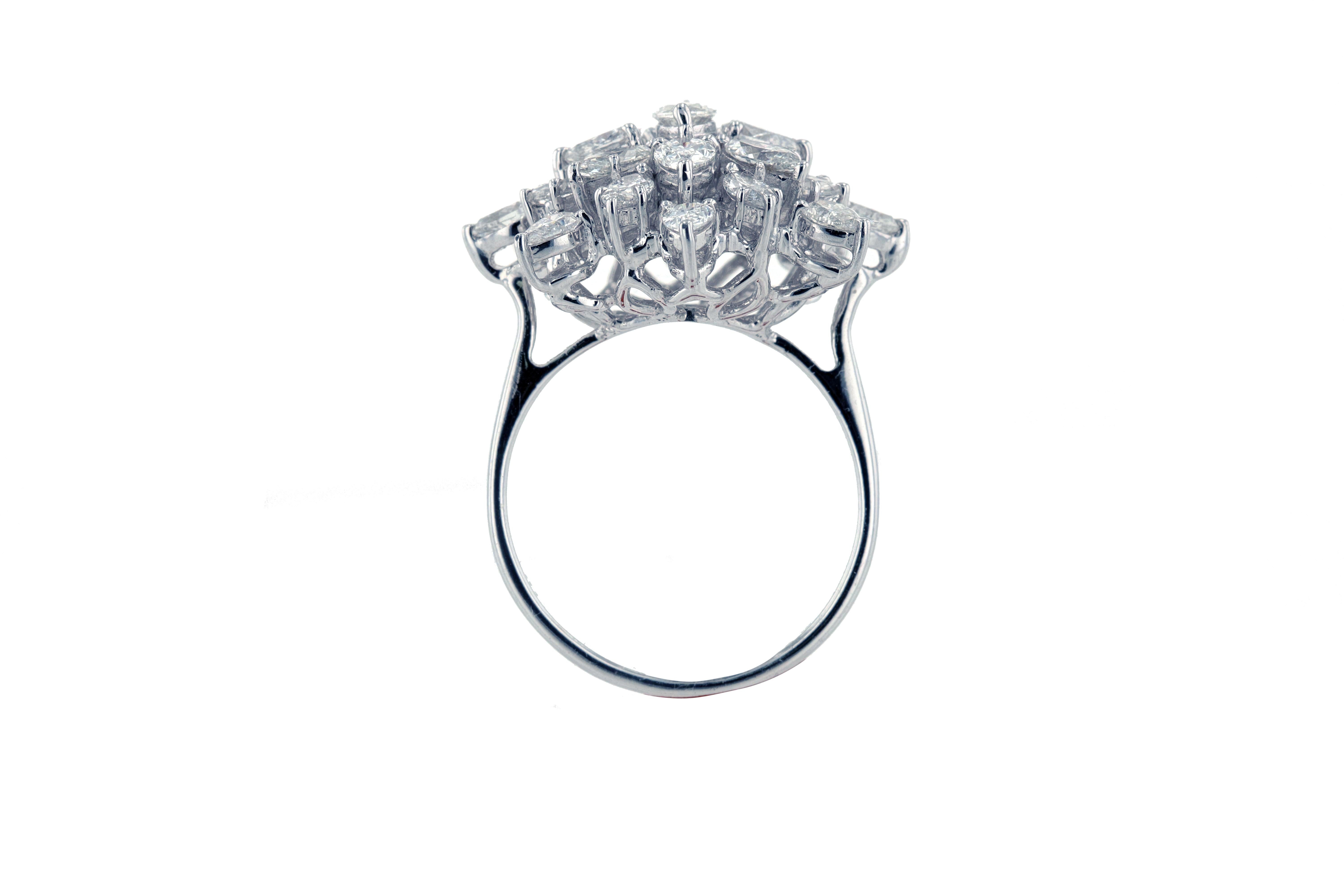 Marquise Cut Amwaj Jewelry Diamond Ring in 18 Karat White Gold For Sale