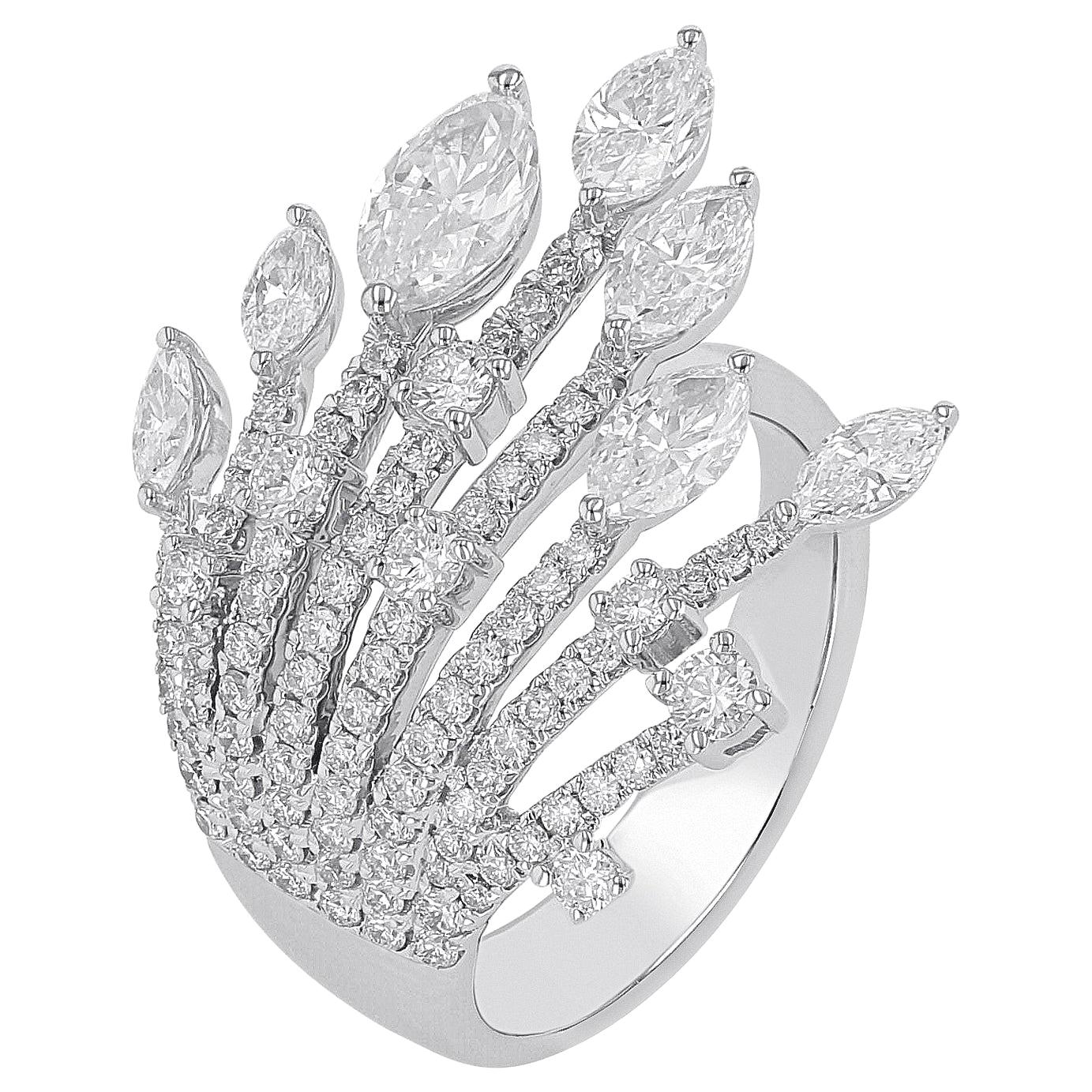 Amwaj Jewelry Marquise and Round Cut Diamond Ring in 18 Karat White Gold For Sale