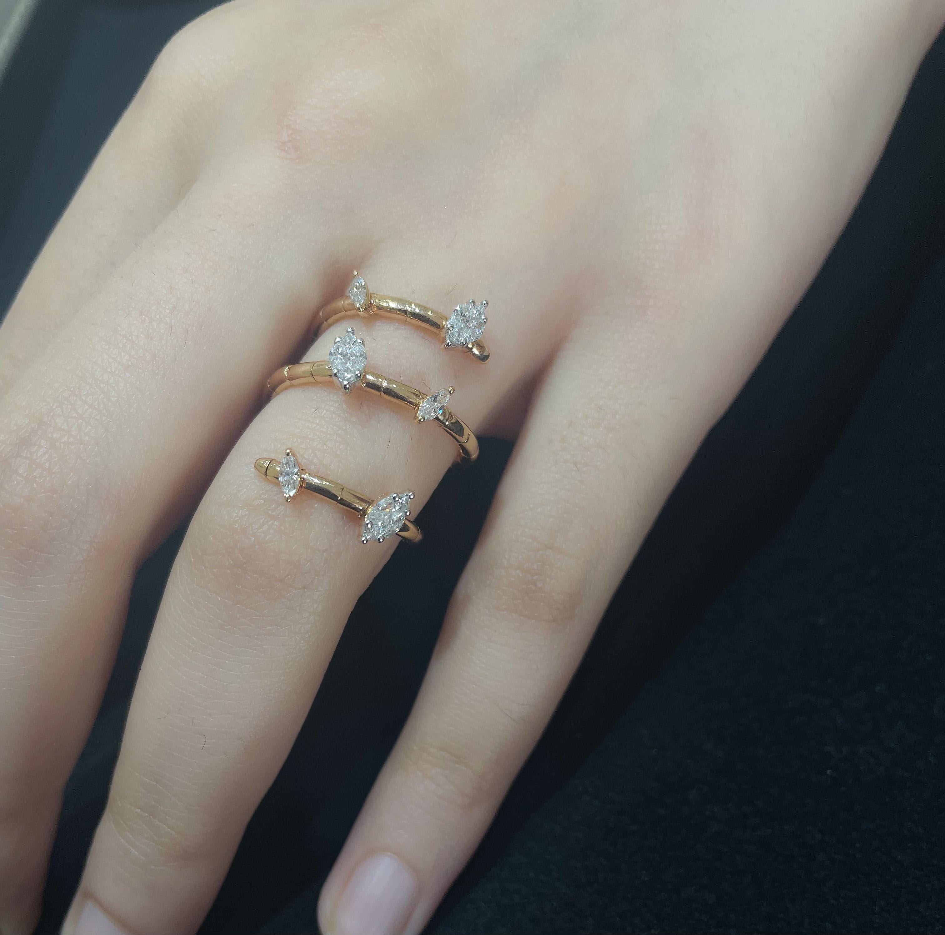 Anillo de Diamantes de Corte Marquesa de Joyería Amwaj en Oro Rosa de 18 Kilates Art Decó en venta