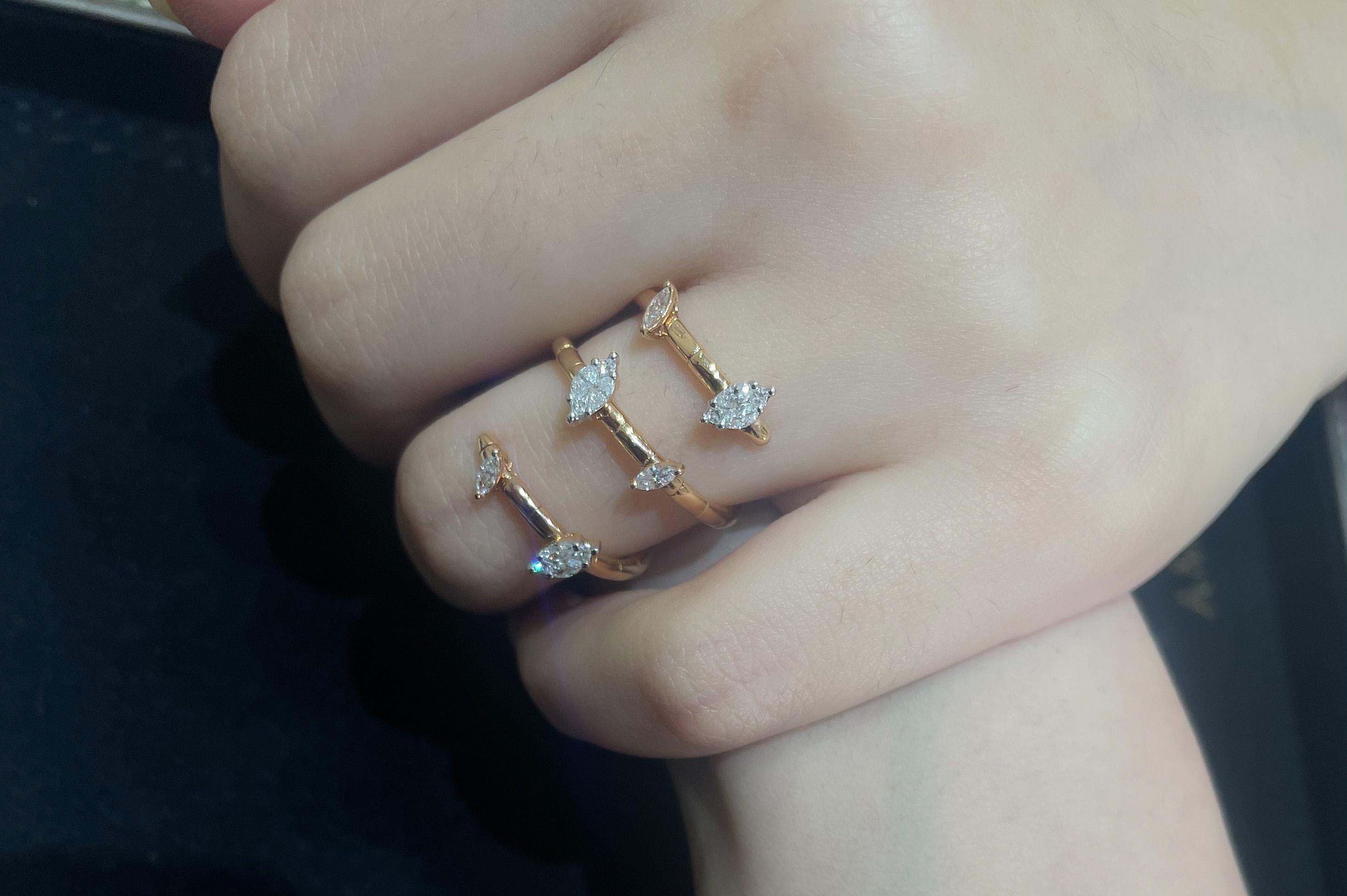 Art Deco Amwaj Jewelry Marquise Cut Diamond Ring in 18 Karat Rose Gold For Sale