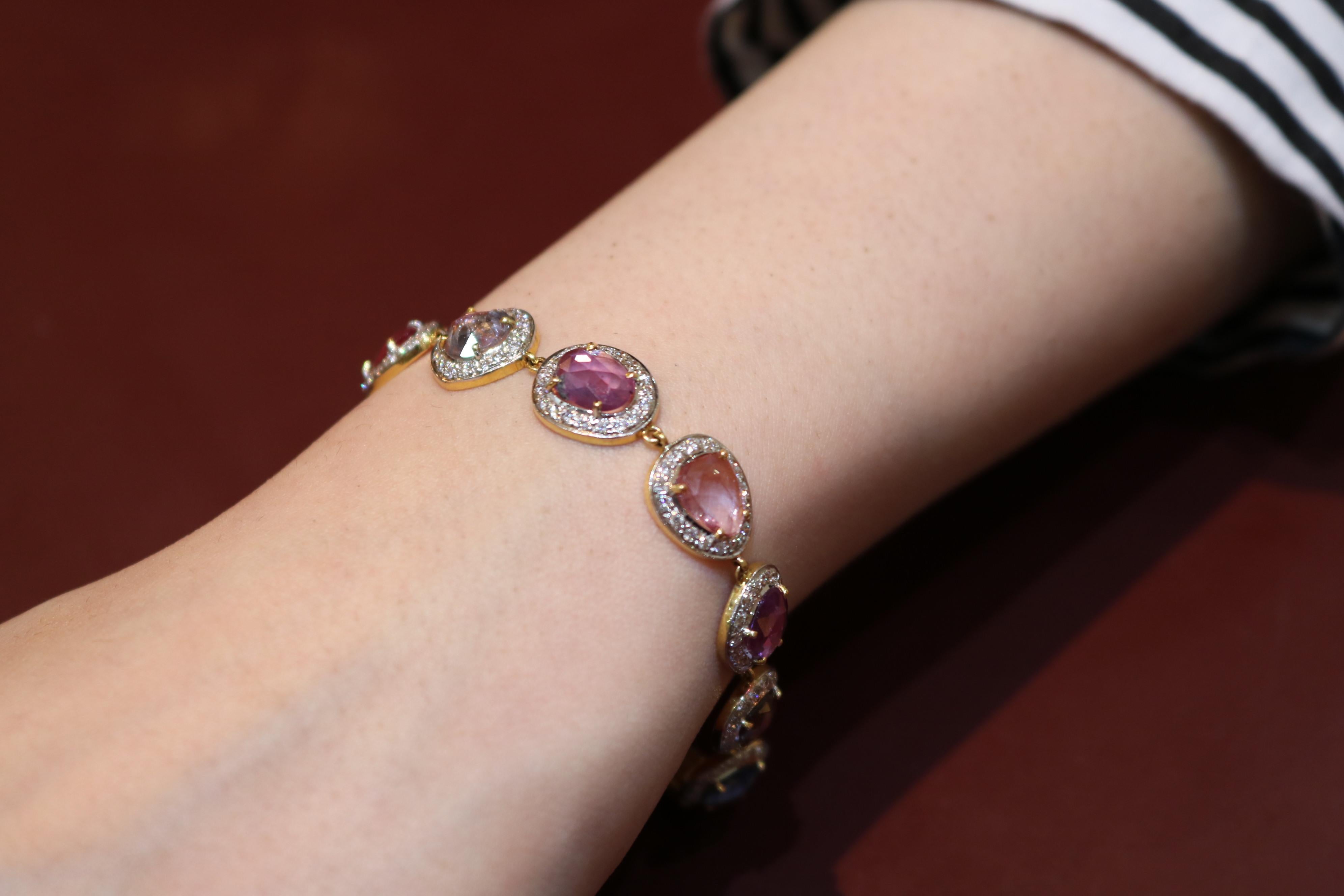 Round Cut Amwaj Jewelry Multi-Color Sapphires Bracelet For Sale