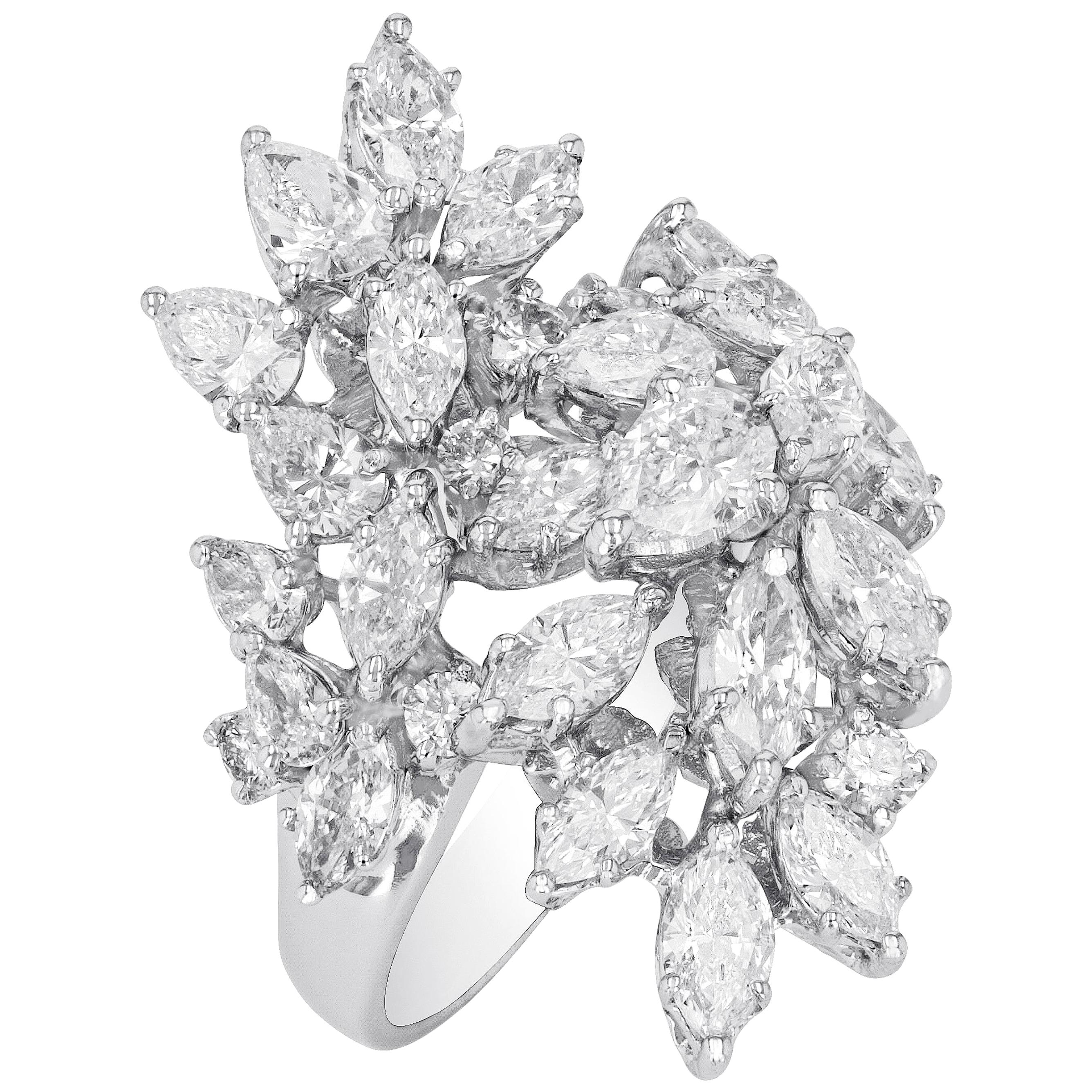 Amwaj Jewelry Pear and Marquise Cut Diamonds Ring in 18 Karat White Gold