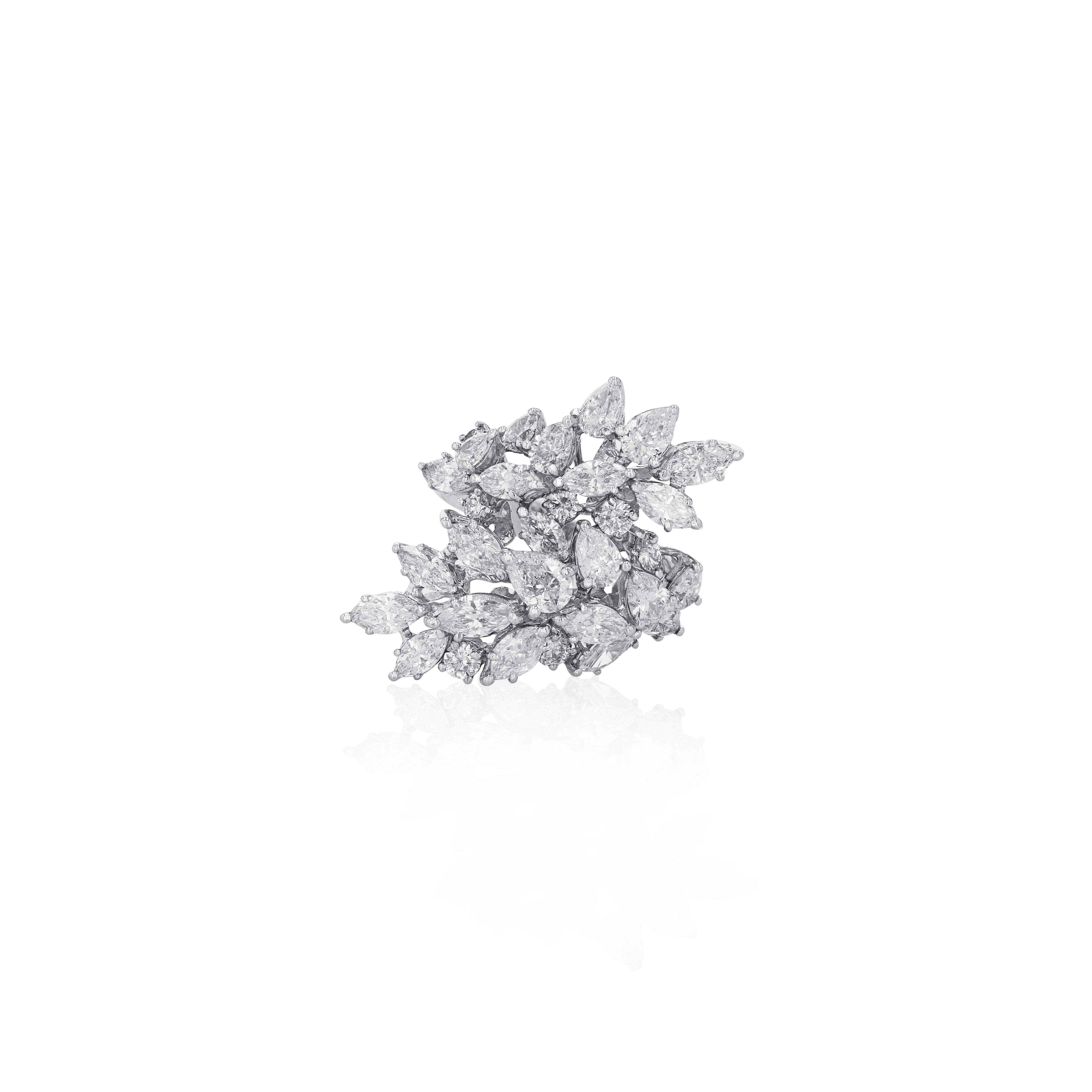 Modern Amwaj Jewelry Pear and Marquise Cut Diamonds Ring in 18 Karat White Gold
