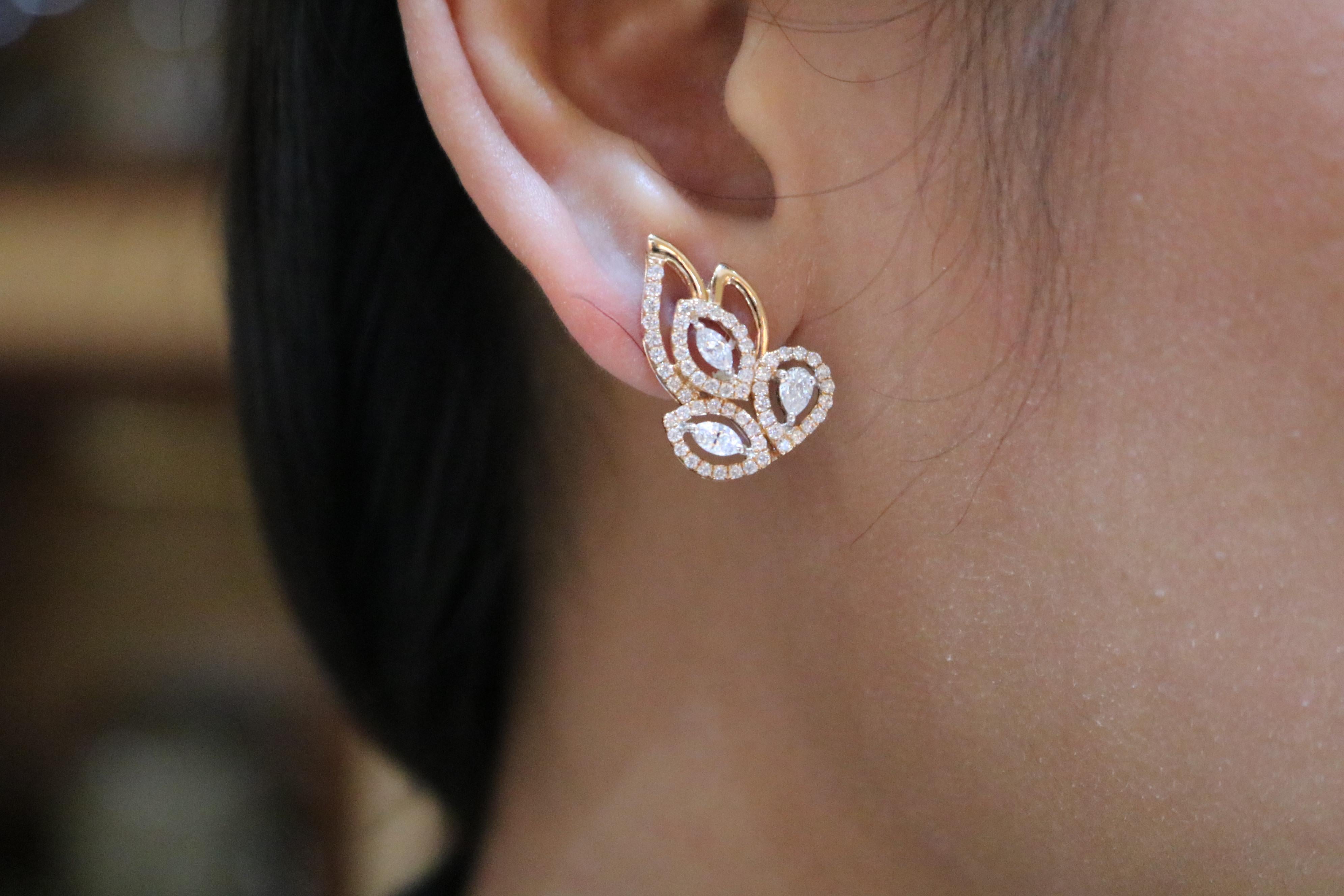 Pear Cut Amwaj Jewelry Pear and Marquise Cut Rose Gold Earrings For Sale