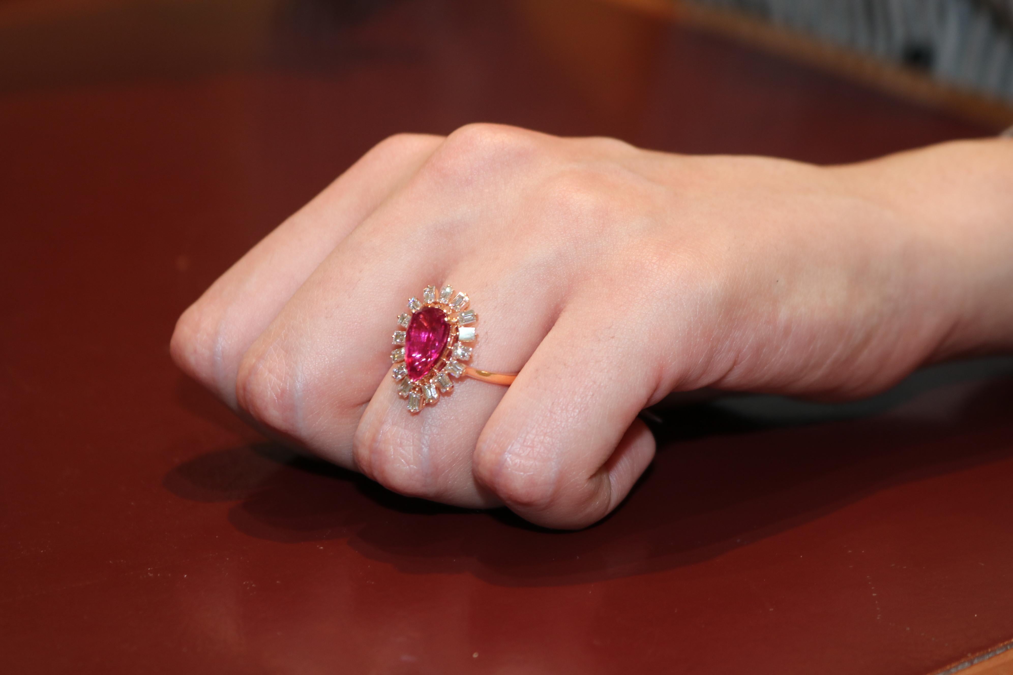 Pear Cut Rose Gold and Tourmaline Ring For Sale