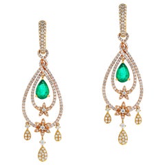 Used Amwaj Jewelry Rose Gold with Emerald Drop Earrings