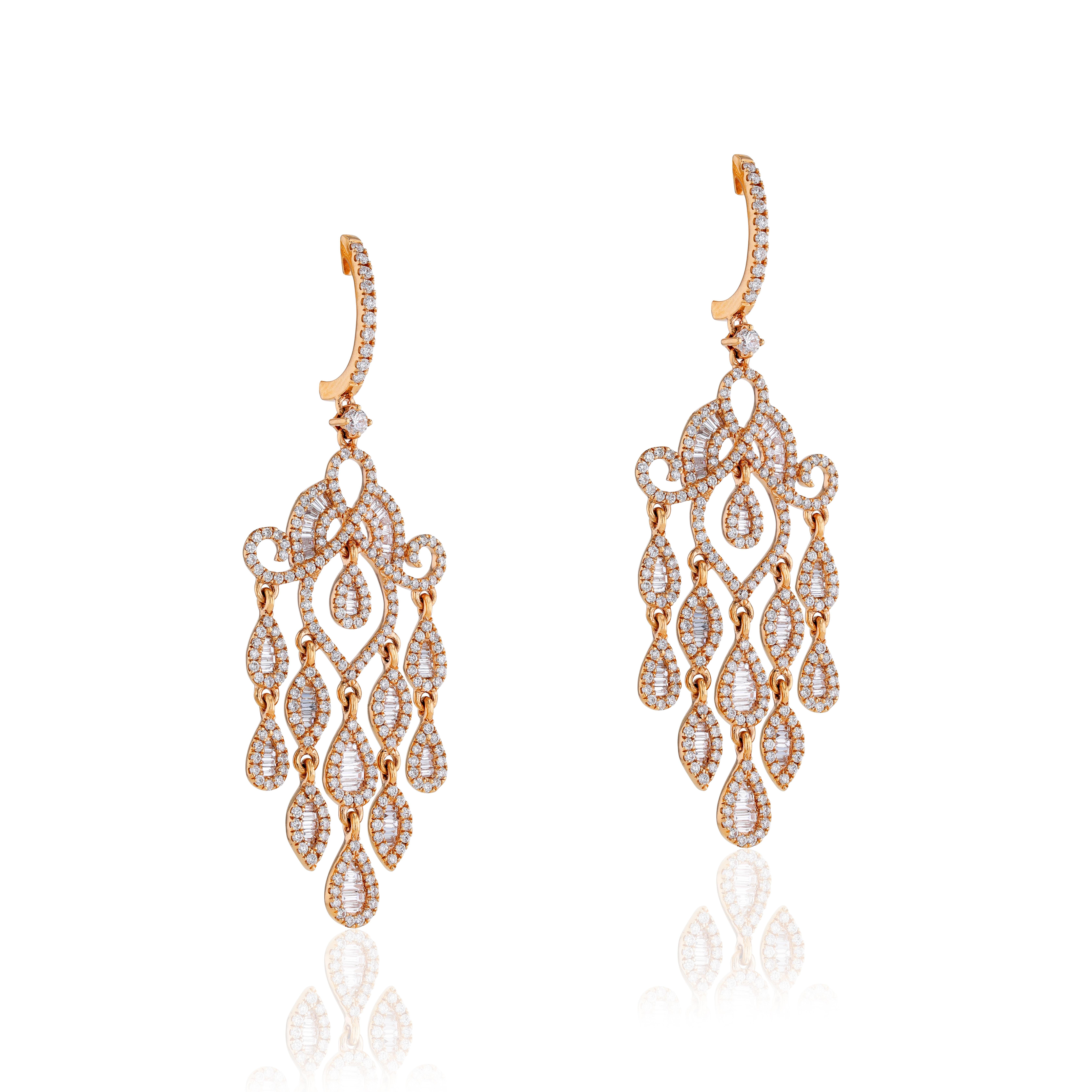 Contemporary Amwaj Jewelry Rose Gold with White Diamonds Earrings For Sale