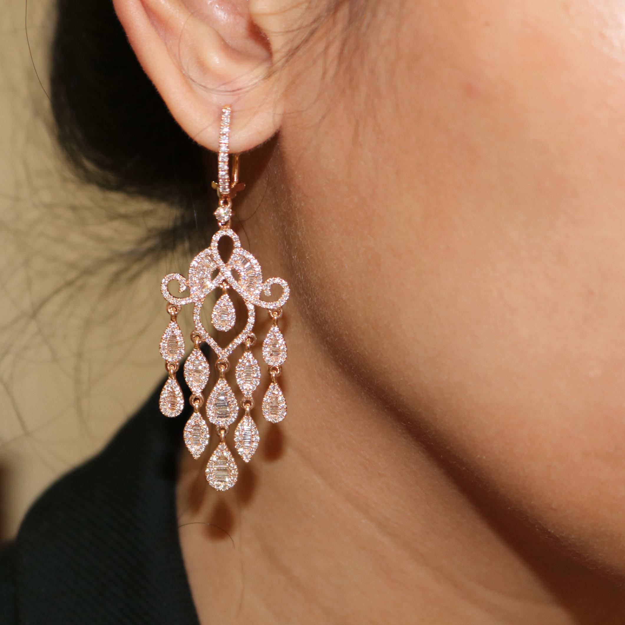 Round Cut Amwaj Jewelry Rose Gold with White Diamonds Earrings For Sale