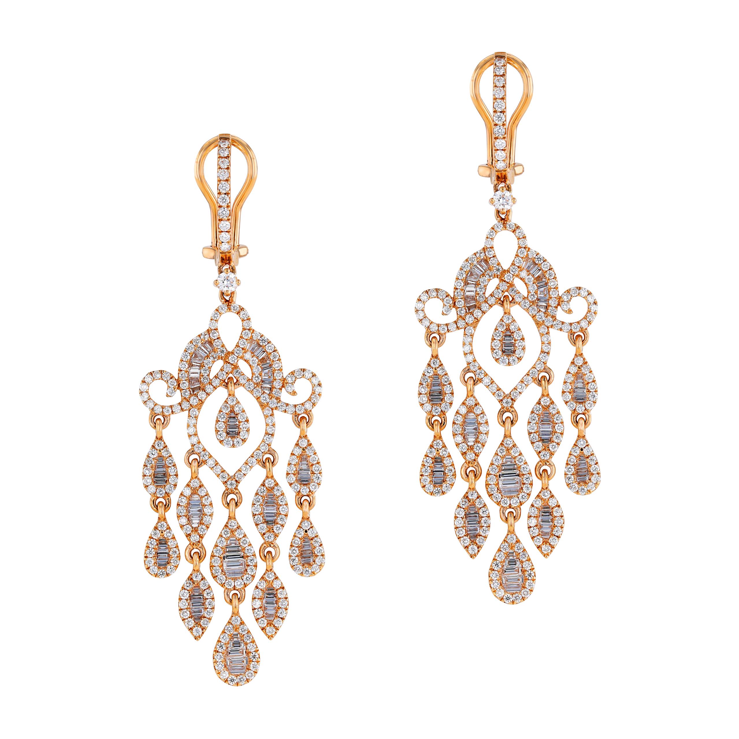 Amwaj Jewelry Boucles d'oreilles en or rose et diamants blancs