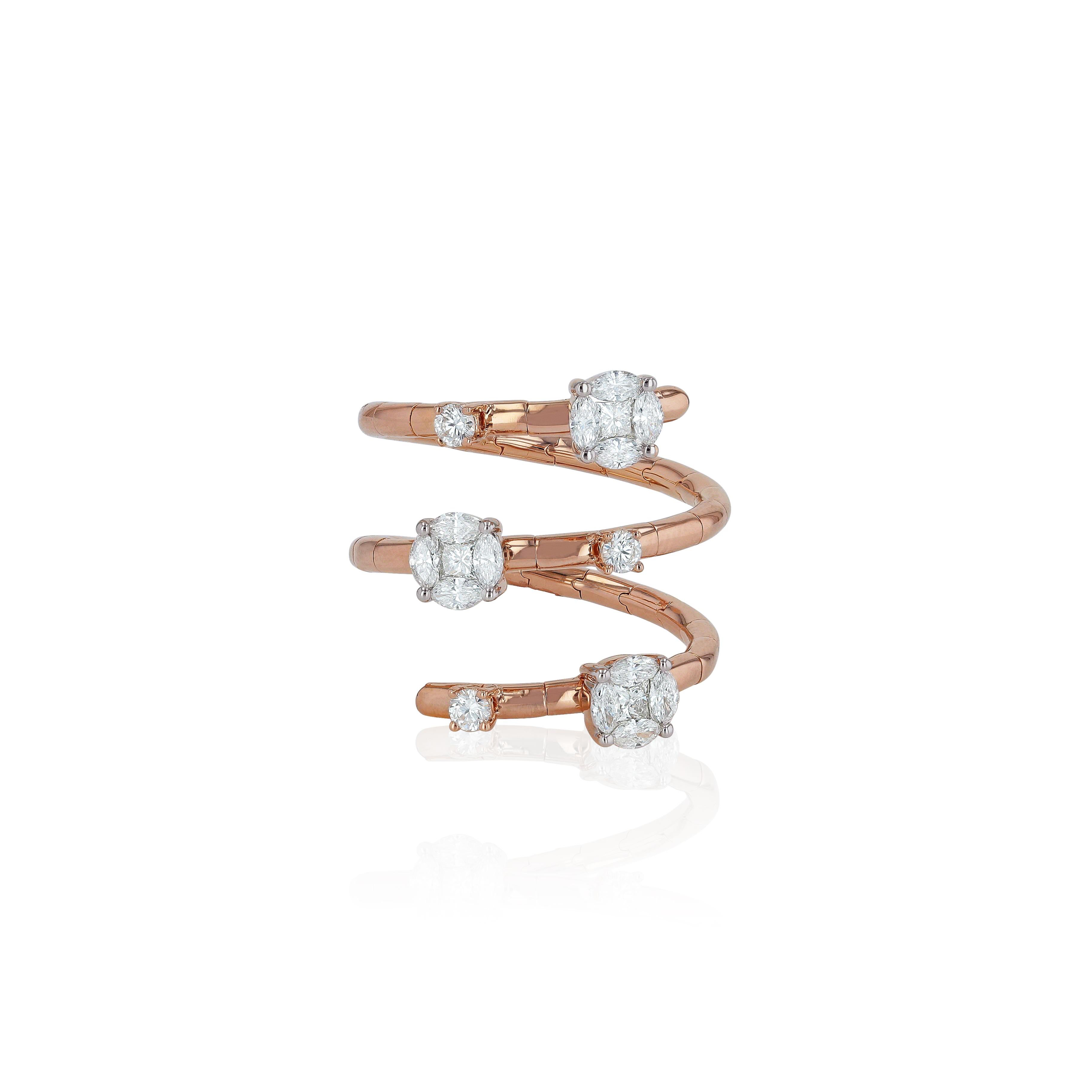 Romantic Amwaj Jewelry Round Cut Diamond Ring in 18 Karat Rose Gold For Sale