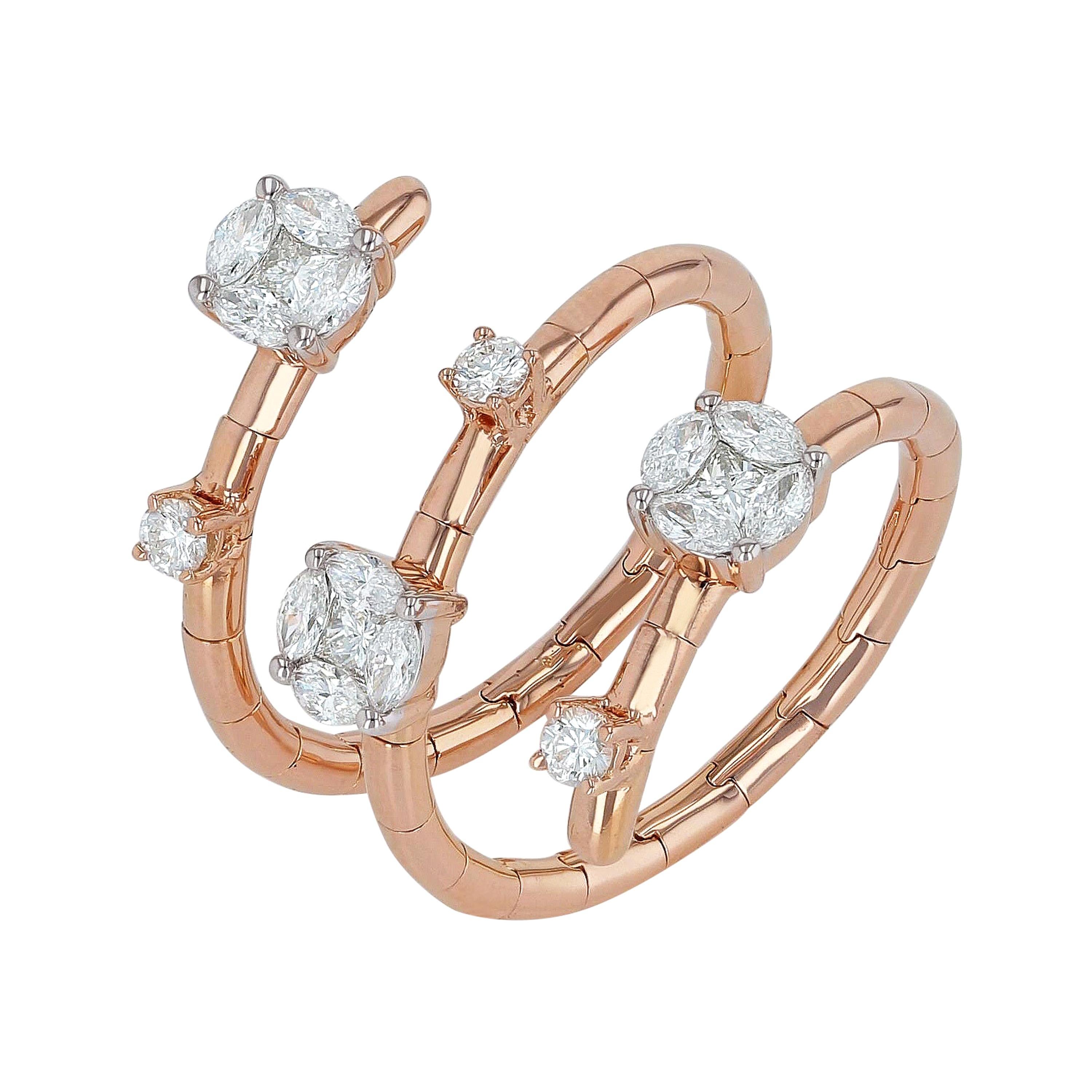 Amwaj Jewelry Bague en or rose 18 carats avec diamants taille ronde