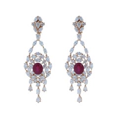 Amwaj Jewelry Boucles d'oreilles en or rose 18 carats avec rubis et diamants ronds